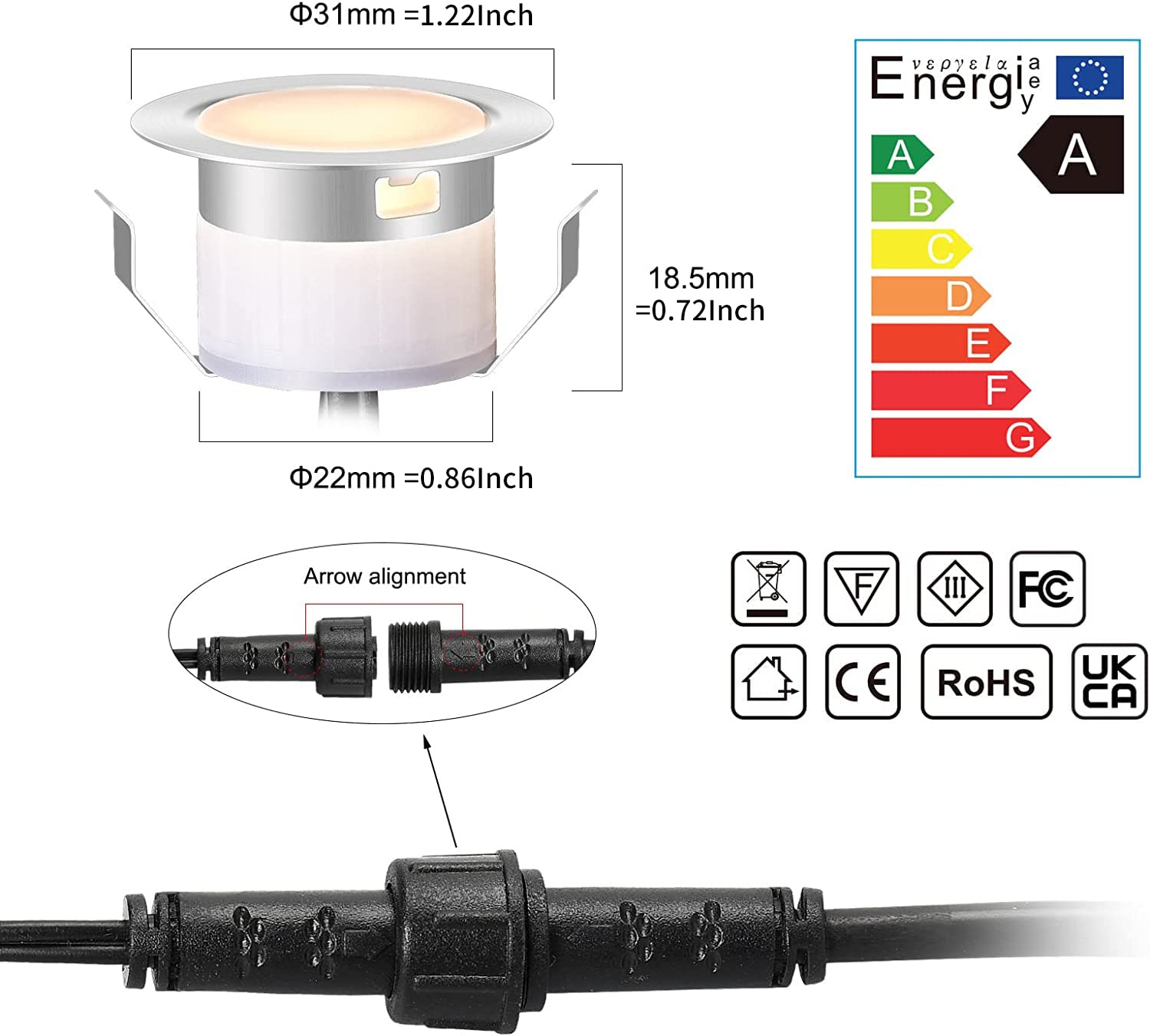 Geyueya Home Led Deck Light Kits Warm White, F1.22 Recessed Step Light 16 Pack With Silvery Protective Shell, Dc12V Low Voltage