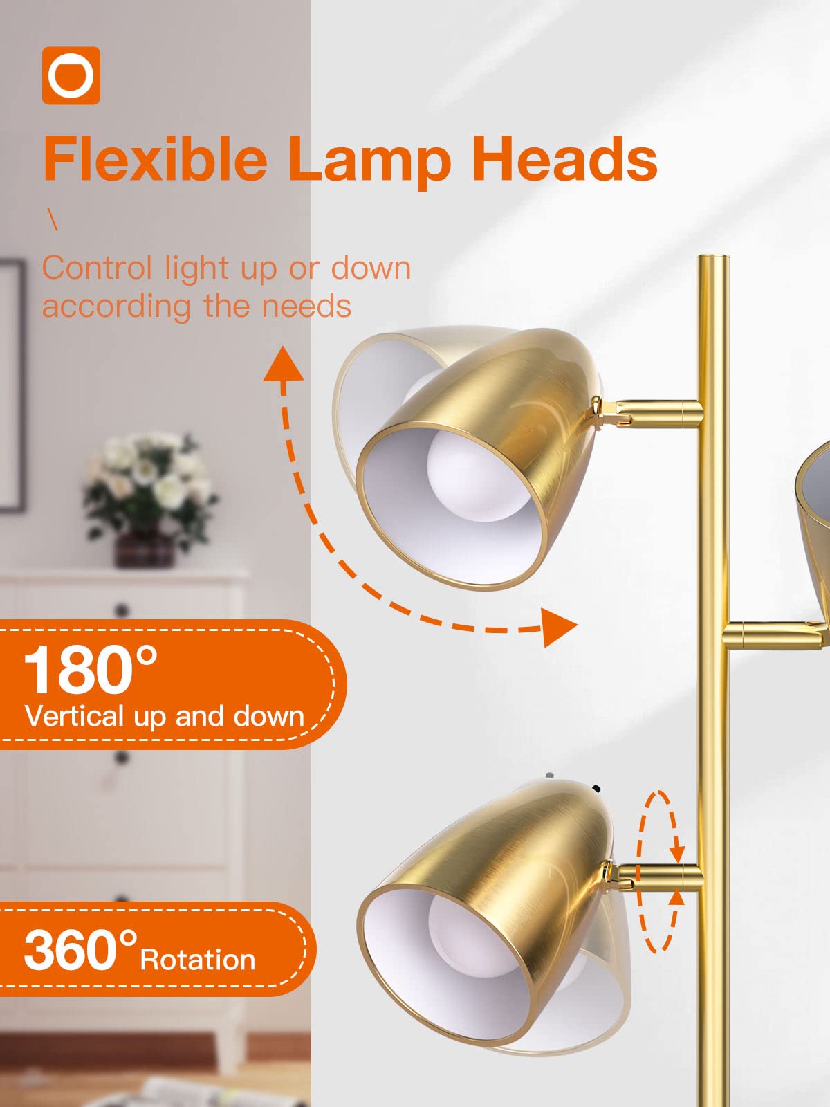 addlon Tree Floor Lamp with 3 Adjustable Lights, LED Bulbs, Antique Brass/Gold, Model 038
