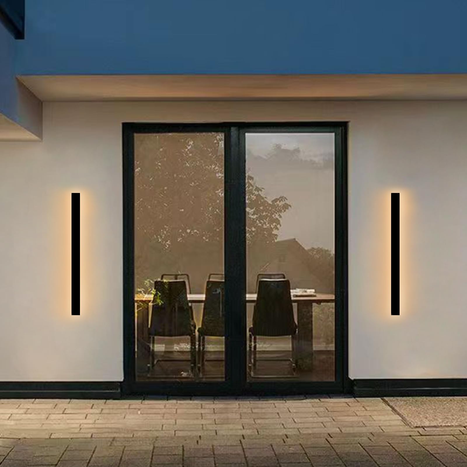 NKJORTPPL 2 Pack 31.5Inch Modern Outdoor Wall Lights for House, Black Outside LED Linear Wall Sconce Light Fixture, Exterior Por