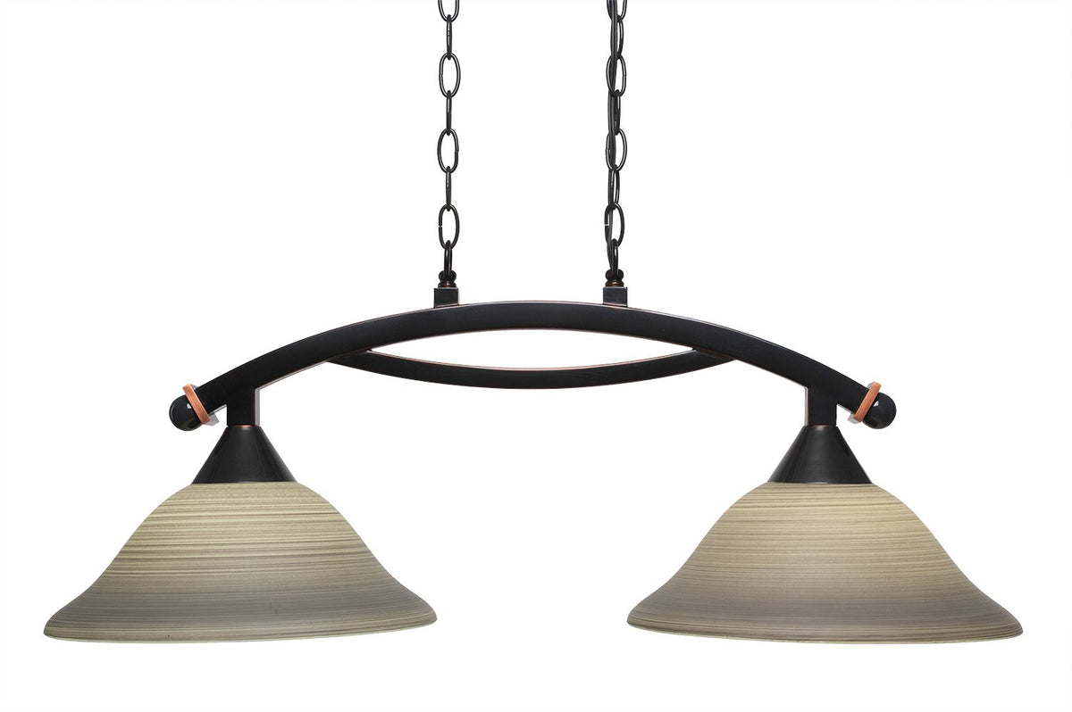 Toltec Lighting 872-BC-604 Bow 2 Light Island Light Shown with 12&quot; Gray Linen Glass, Black Copper
