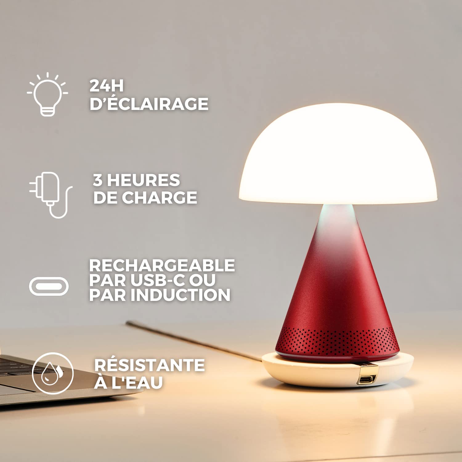 Lexon Mina L Audio Mushroom Lamp & Bluetooth Speaker, 9-LED Mood Light, Dark Blue, Model LH76MDB