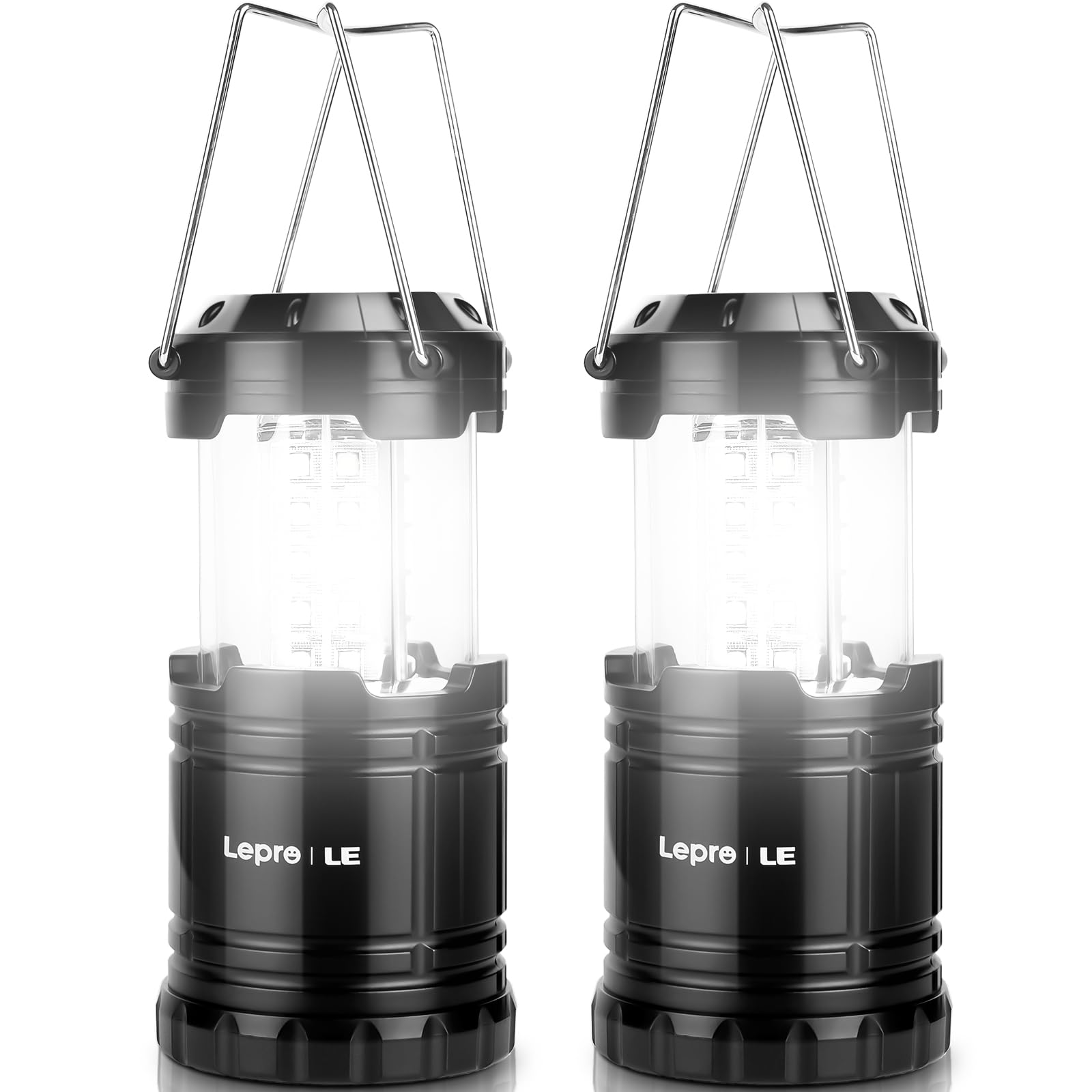 Lepro LED Camping Lanterns, Battery Powered, IPX4 Water Resistant, 2 Pack, Black, Model 3300007-2