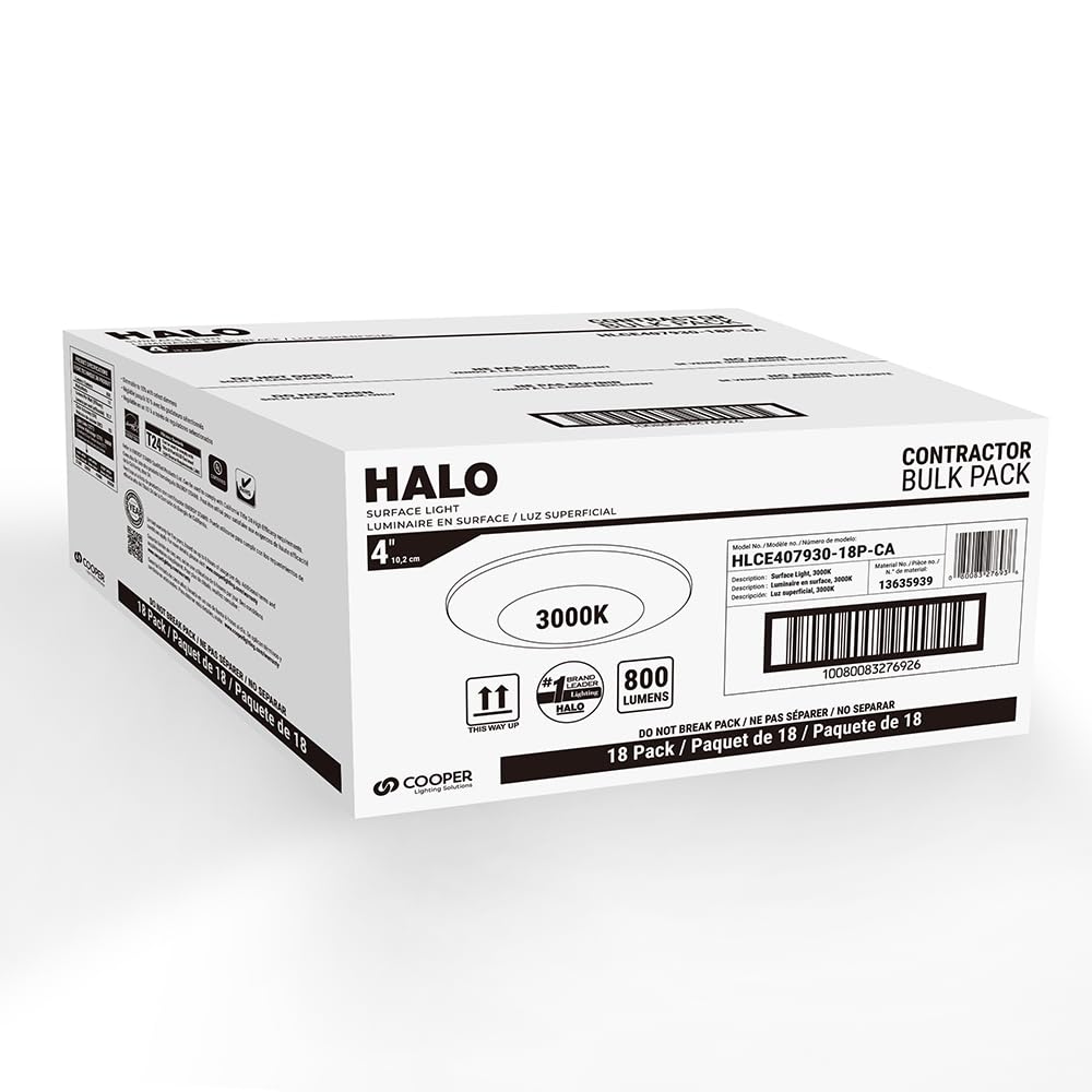Halo Hlce 4 Inch Integrated Led Recessed Disk Light, 3000K, 700 Lumens, 90 Cri, Title 20 California Compliant, 18-Pack