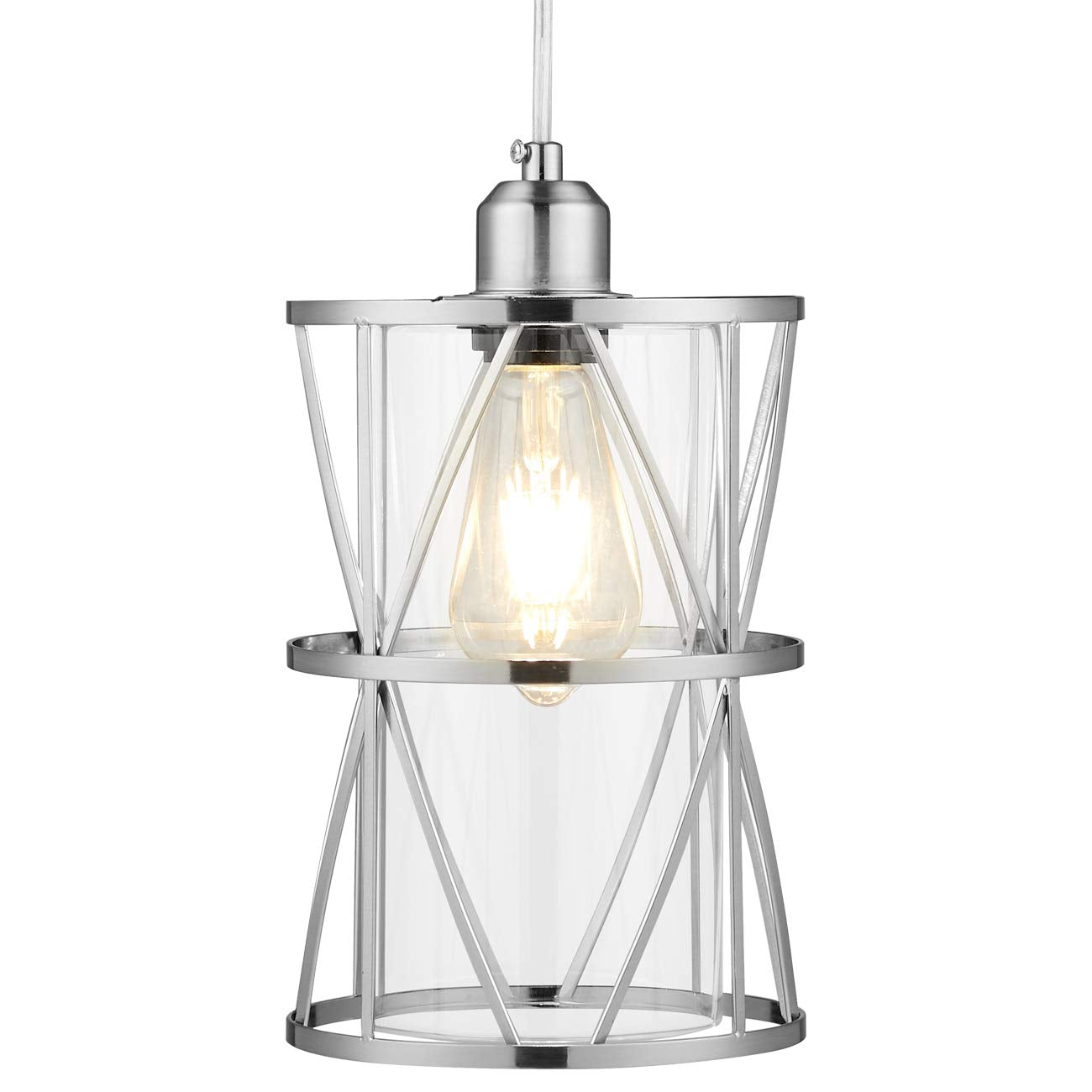 Shengqingtop Modern Mini Pendant Light With Clear Glass, Brushed Nickel Transitional Metal Pendant Lighting Fixture For Kitchen