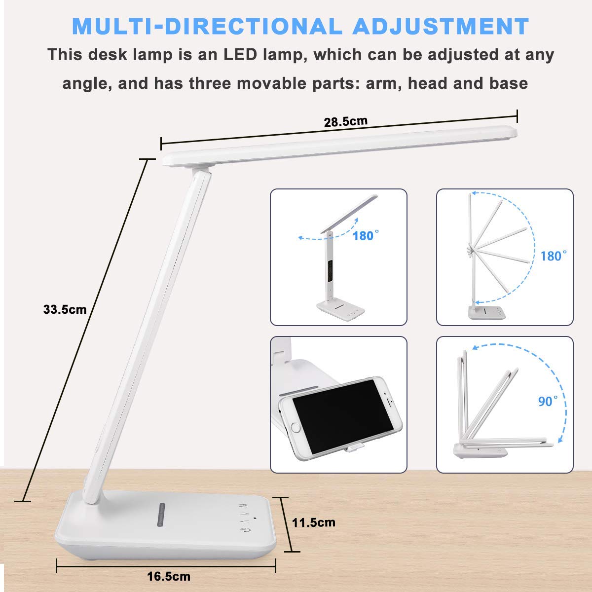 Led Desk Lamp, Desk Lamp With Wireless Charger, Suitable For Home, Office Dimmable Desk Lamp, With Usb Charging Port, Built-In Clock, Calendar, Thermometer And Automatic Timing Reading Desk Lamp.