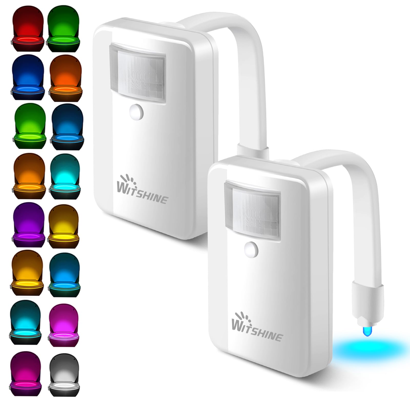 Witshine Toilet Night Light - 16 Color Changing LED Bowl Nightlight, Motion Sensor, White, Model 550s, 2 Pack