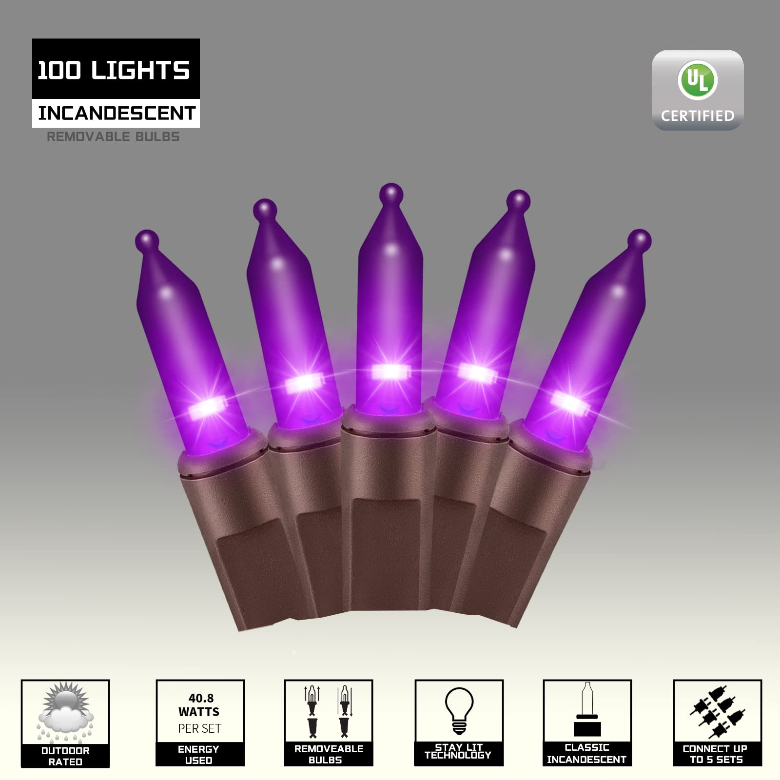 Justpro 100Lights Purple Extra-Bright With End Connectors Halloween Decorative Lights 5.98M Ul Certified Mini String Light Set Waterproof For Halloween Home Garden Christmas Tree Party Patio Wedding