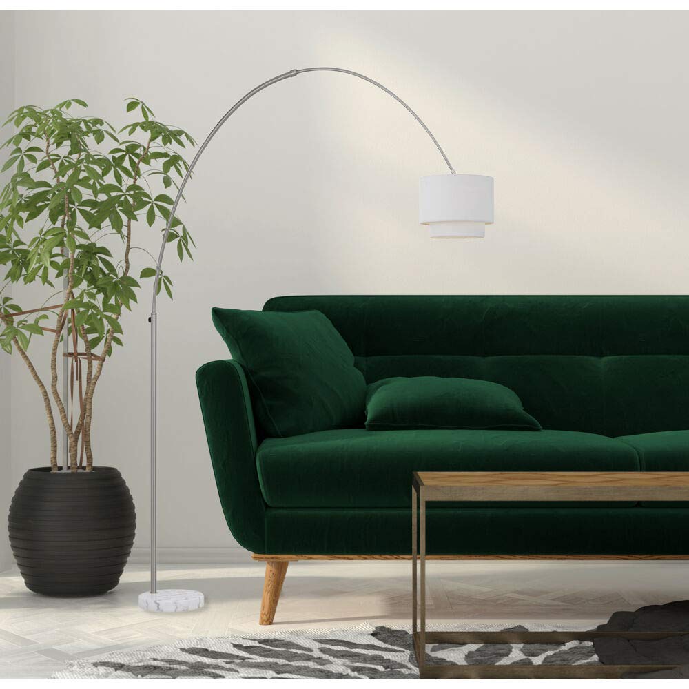Arched Floor Lamp w/ Fabric Shade, 67''-75''Wx75''-86''H, 16'' Base, 1-100W