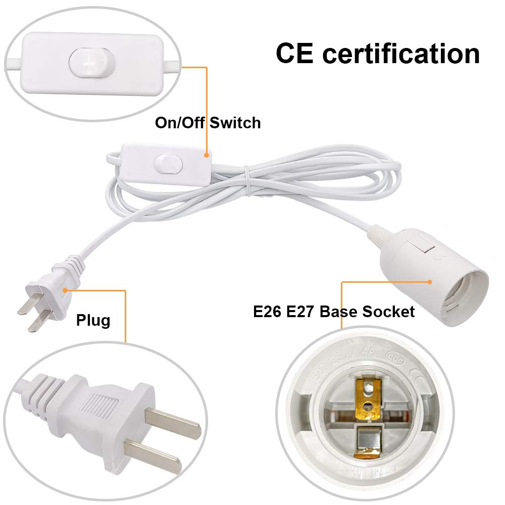 Plug In Hanging Light Kit, Retro Hanging Lights With Plug In Cord, E26 E27 Industrial Pendant Light Fixture, 9.8 Ft Cord With On