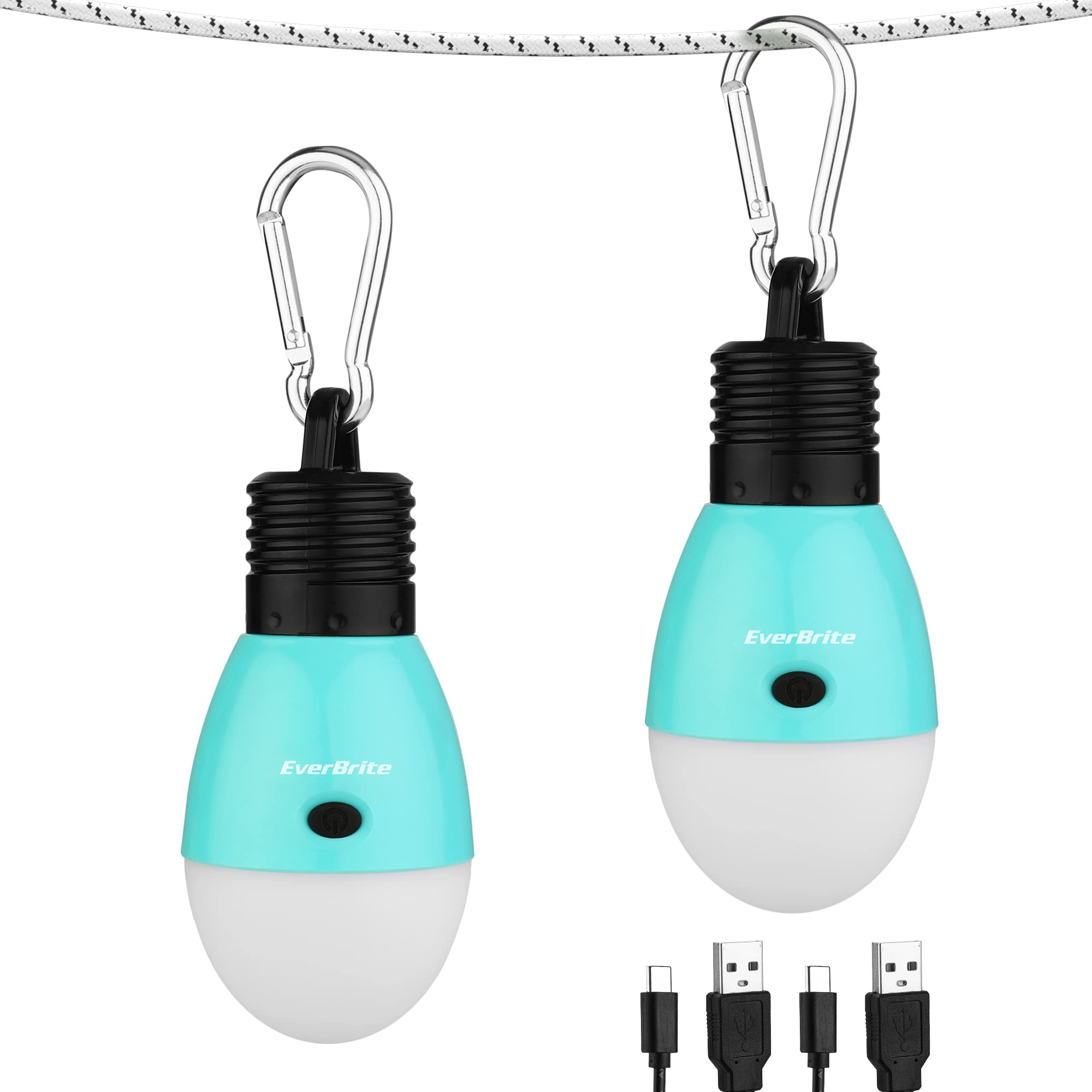 EverBrite Rechargeable Camping Light, Portable Tent Lantern, 3 Lighting Modes, Blue, Model E007090AE, 2 Pack