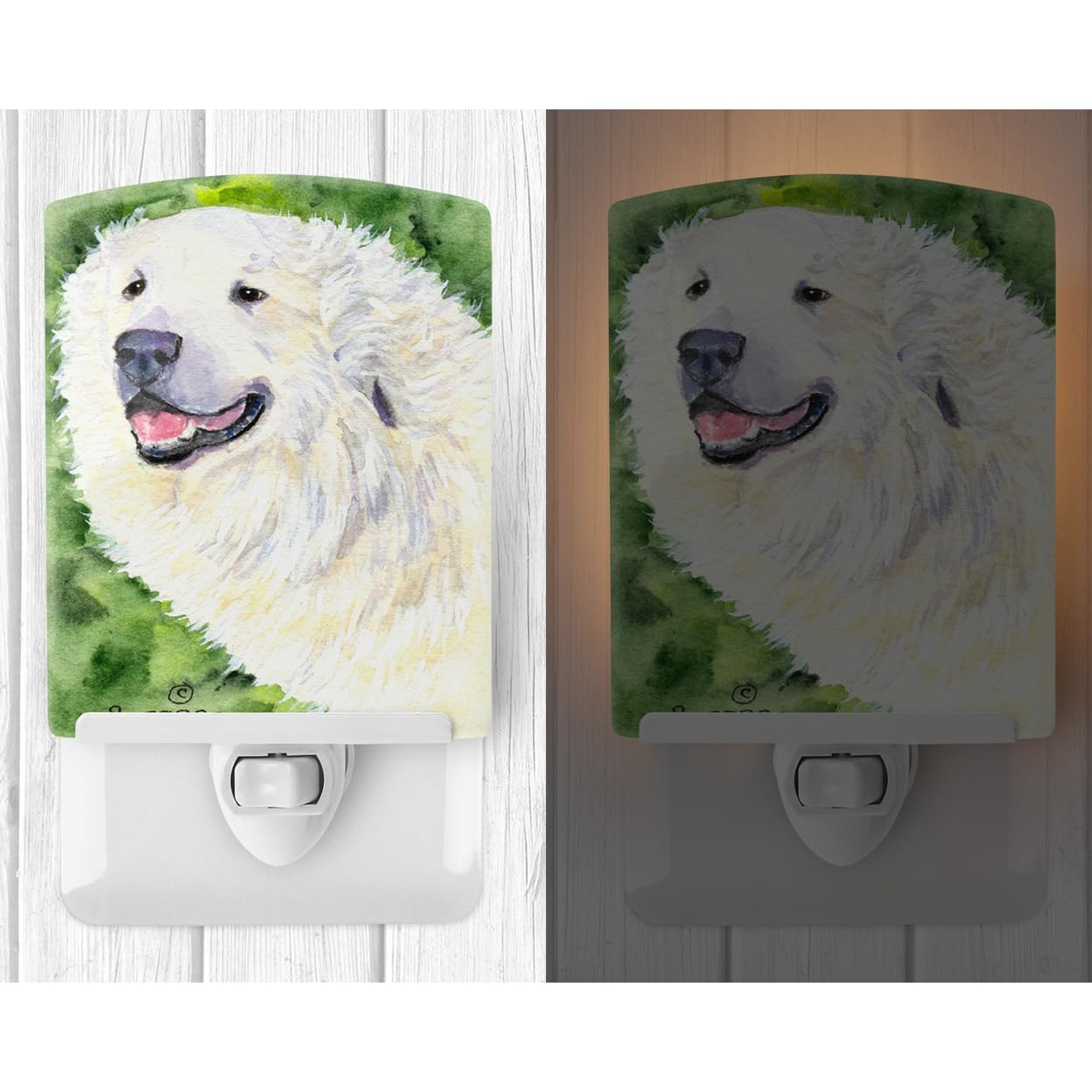 Caroline'S Treasures Ss8981Cnl Great Pyrenees Ceramic Night Light Compact, Ul-Certified, Ideal For Bedroom, Bathroom, Nursery, Hallway, Kitchen, 6X4X3, Multicolor