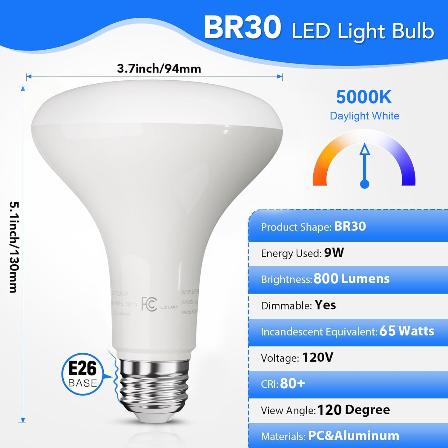 Volivo Led Flood Light Bulb 12 Pack, Recessed Ceiling Bulb, Br30, 65W Equivalent Efficient 9W, Dimmable, E26, Daylight White 500