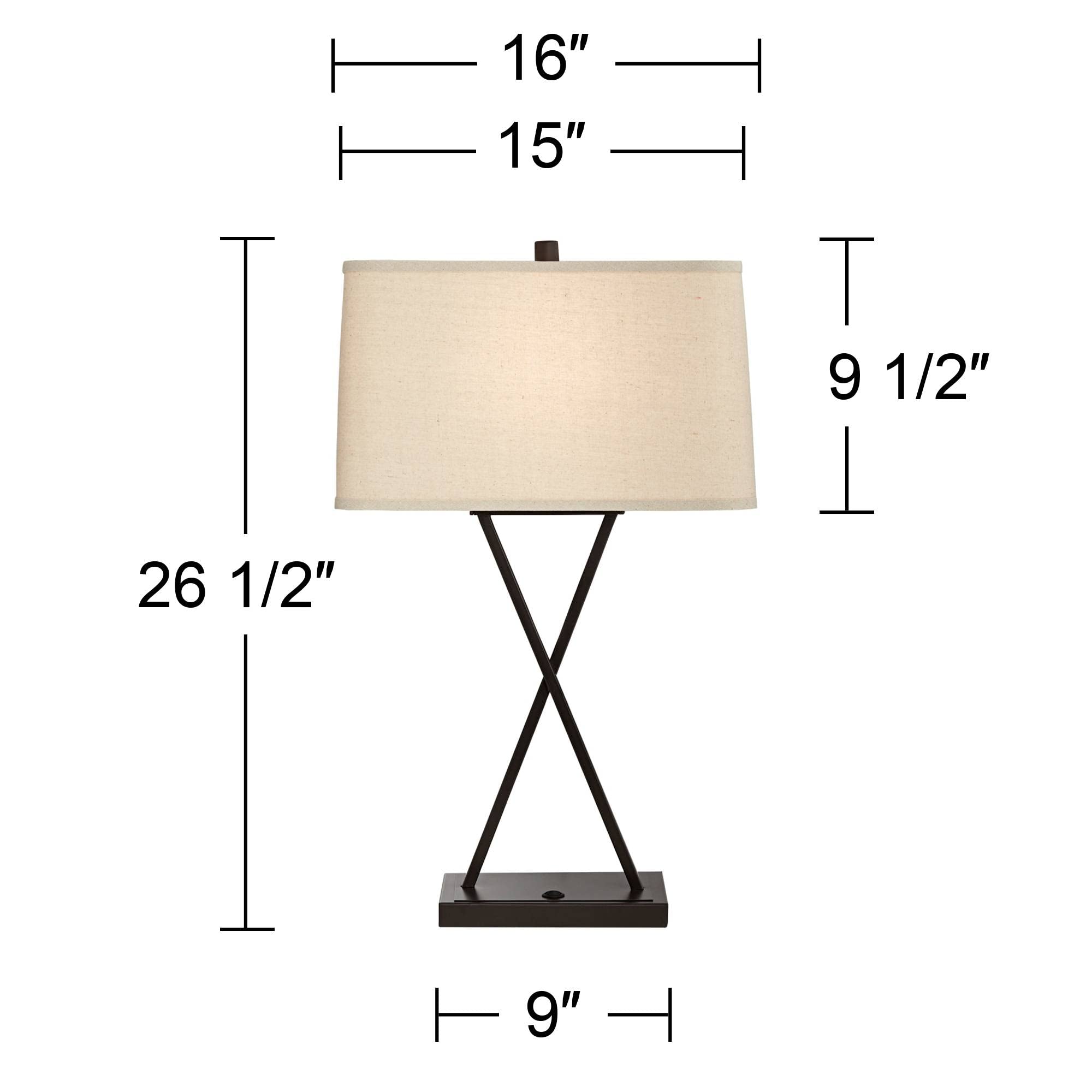 Franklin Iron Works Modern Table Lamps Set of 2, 26.5in High, Bronze Metal with Fabric Shade, USB Charging Port, Living Room Bedroom Nightstand