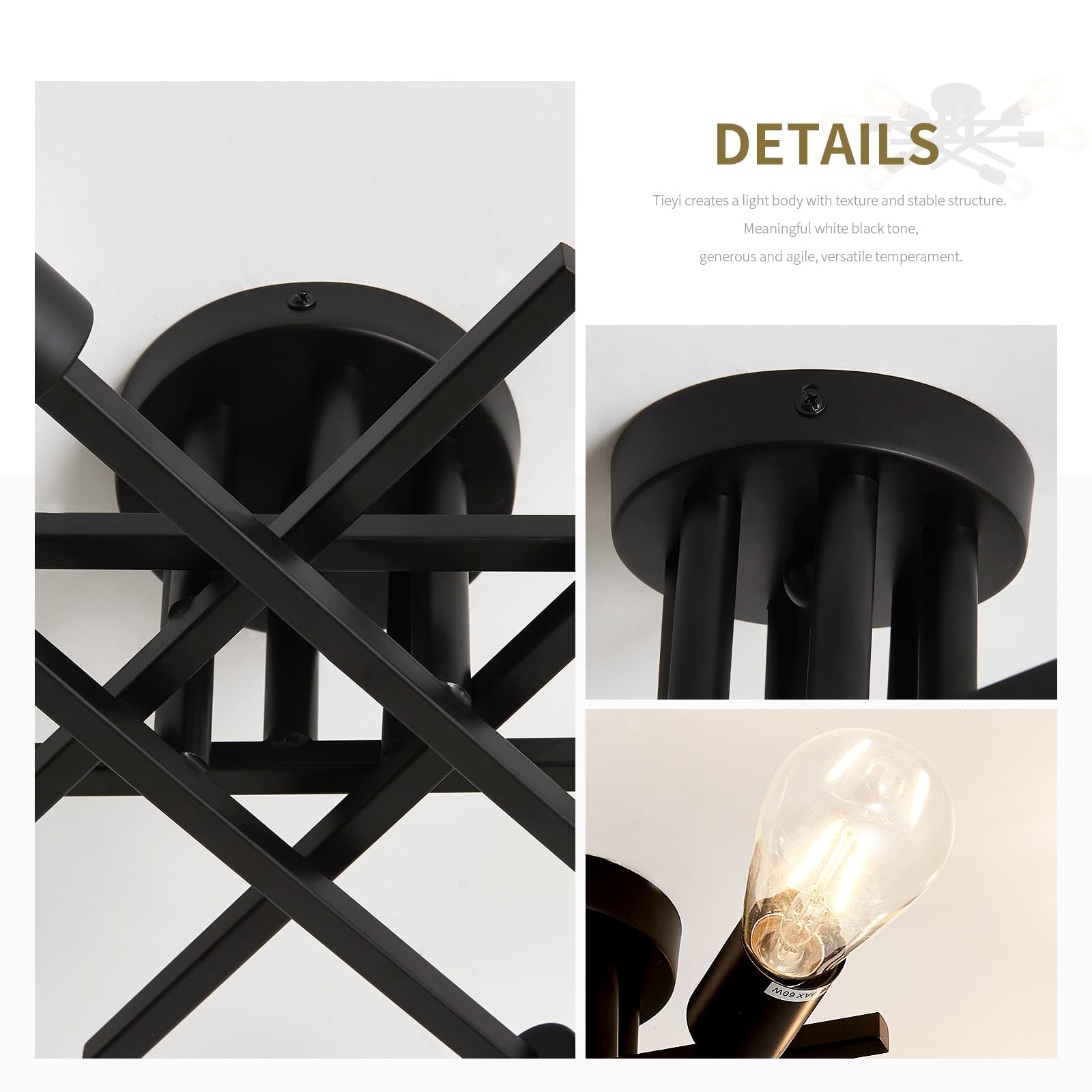 Asgyisa 6-Lights Semi Flush Mount Ceiling Light Fixture 2-Pack Black Vintage Matte Sputnik Chandelier Ceiling Lamp For Farmhouse