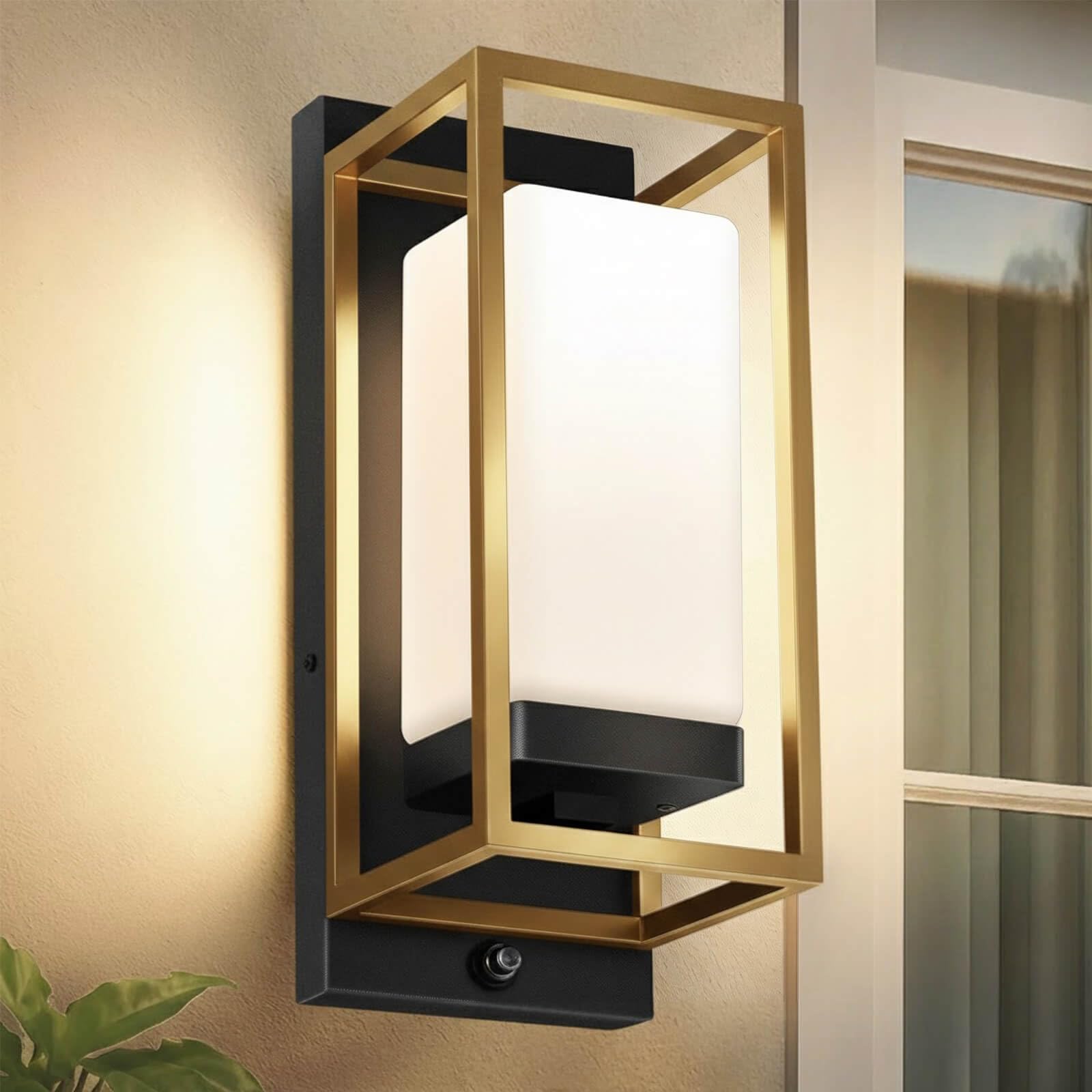 RAYVO Modern Outdoor Wall Light with Dusk to Dawn Sensor, Waterproof Exterior Light Fixture with E26 Base, 3000K LED Bulb Includ