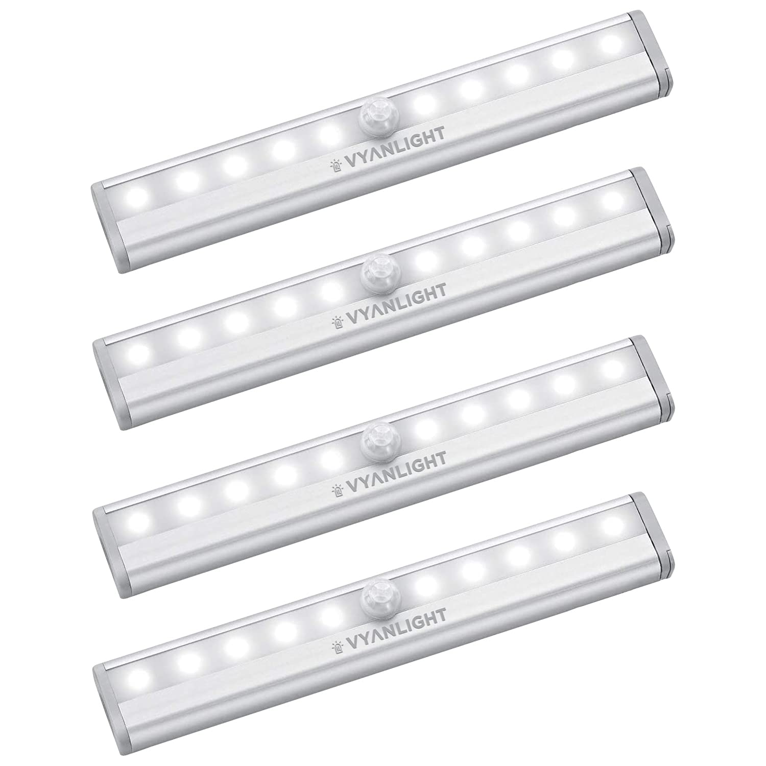 VYANLIGHT Under Cabinet Lighting - Motion Sensor Closet Lights  Battery Operated LED Band Light Bar  Stick-On Wireless Indoor Lights for Kitchen  Pantry  Hallway  Stairs  4 Pack