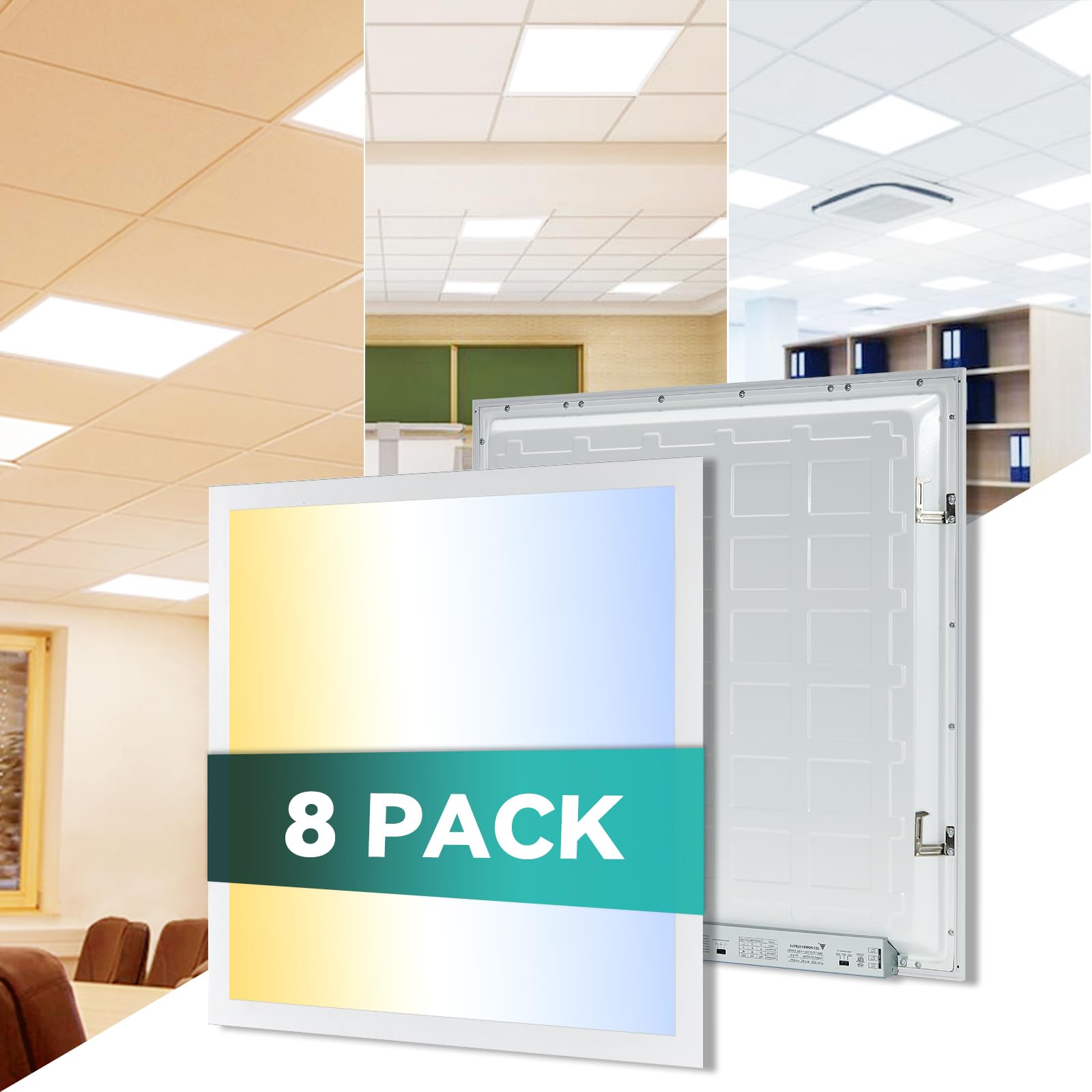 Vocgouu 8 Pack 2X2 Led Flat Panel Light - 2X2 Led Flat Panel Light 5000K 4000K 3000K Selectable & 0-10V Dimmable, 20W 30W 40W 2X