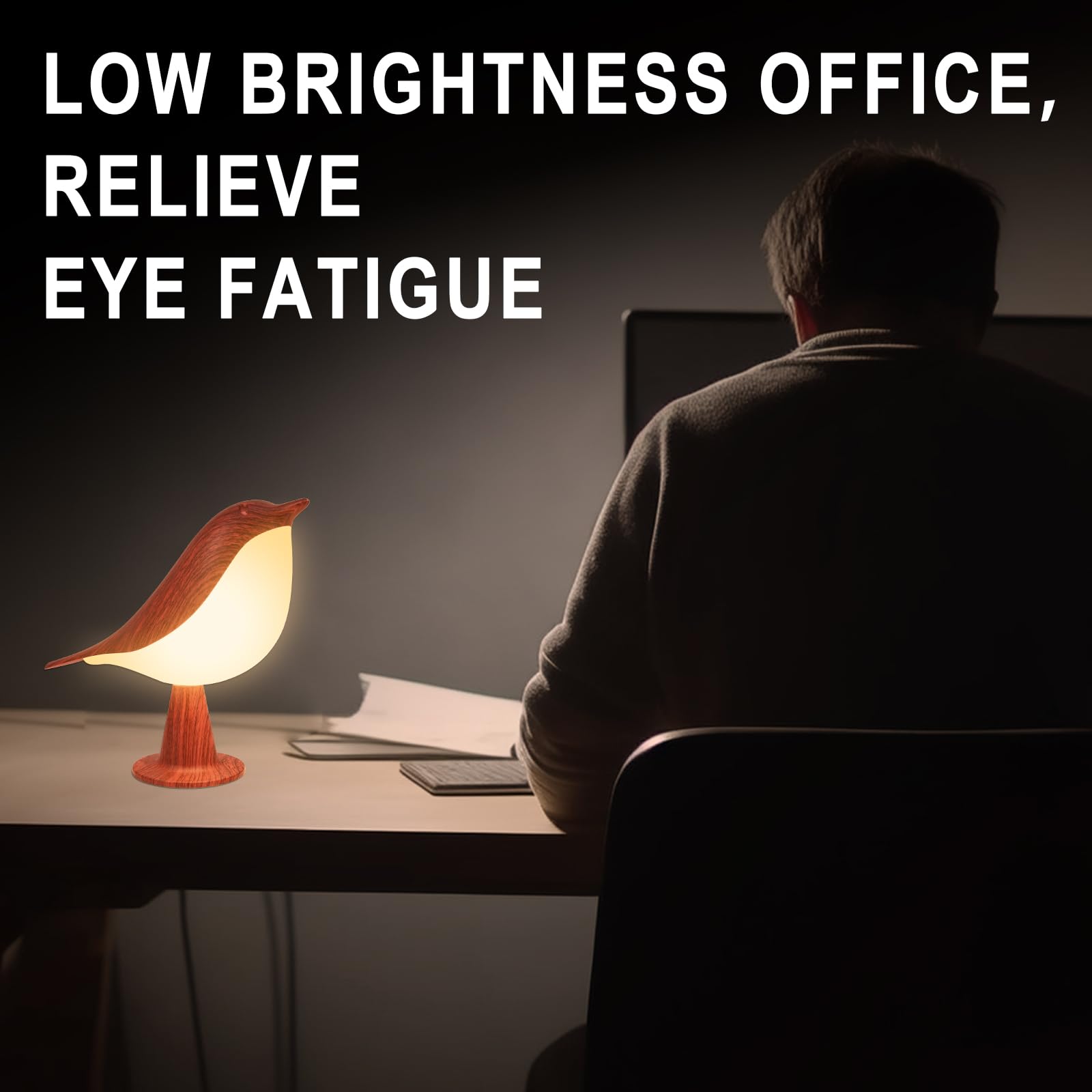 Vquand Red Bird Desk Lamp - Dimmer Kids Night Light, Touch Sensor, 3 Color Temperatures, Rechargeable