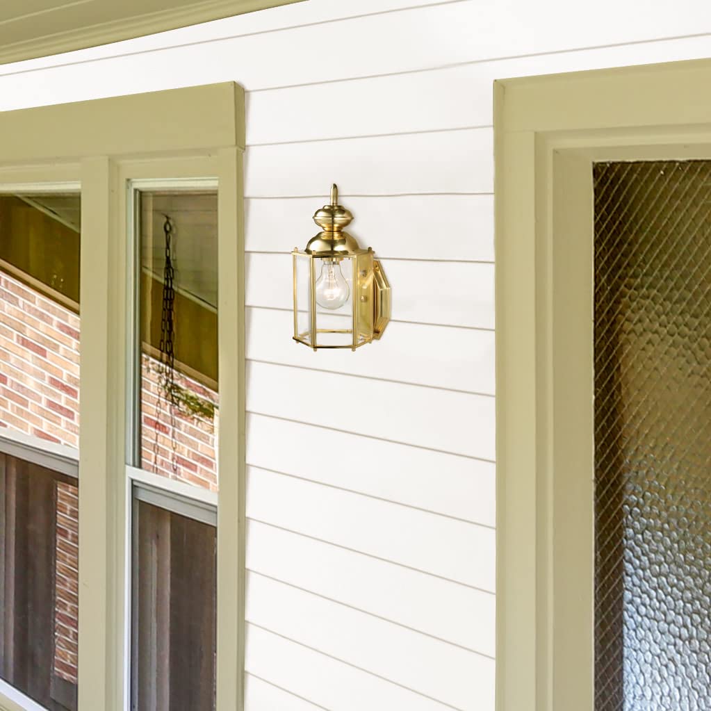 Design House Augusta 1-Light Wall Light, Dimmable, Clear Glass, Solid Brass, Model 501833, Indoor/Outdoor, Perfect for Porch & Patio