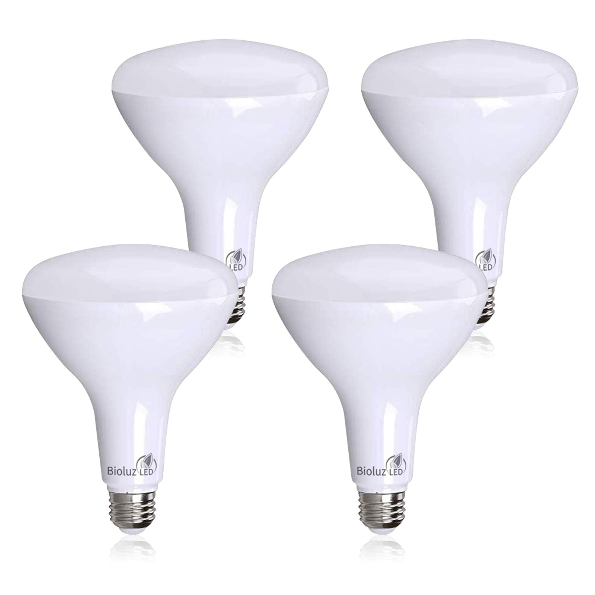 Bioluz LED 4 Pack Brightest BR40 LED Bulbs 90 CRI Instant ON Soft White 3000K 16W = 120W Replacement Bulb 1400 Lumen Indoor/Outdoor Smooth Dimmable Lamp UL Listed Title 20 Compliant
