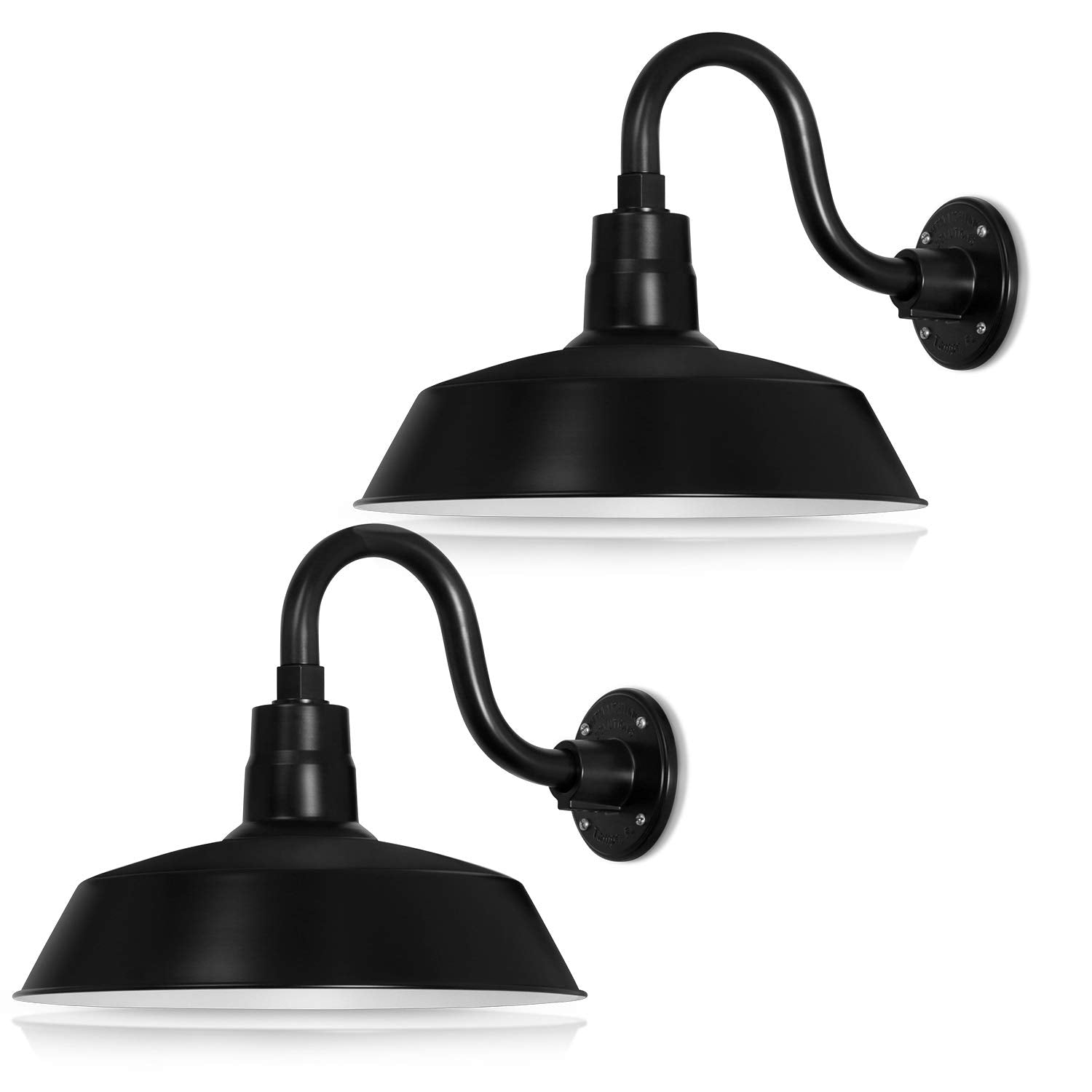 HTM LIGHTING SOLUTIONS Gooseneck Barn Light Fixture - 14in. Satin Black - 10in. Extension Arm - UL Listed - 2-Pack