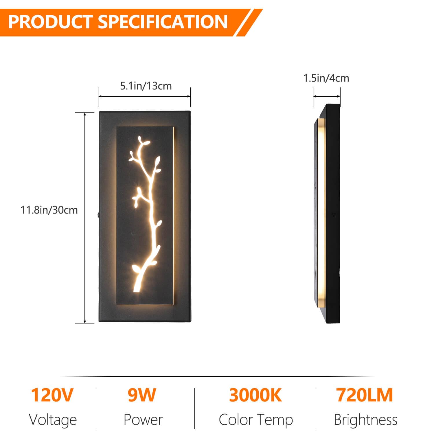 Tewei Outdoor Led Wall Light, Indoor Wall Sconce Lighting Fixtures, Black Modern Minimalist Square Wall Sconce, 360 Beam Angle,