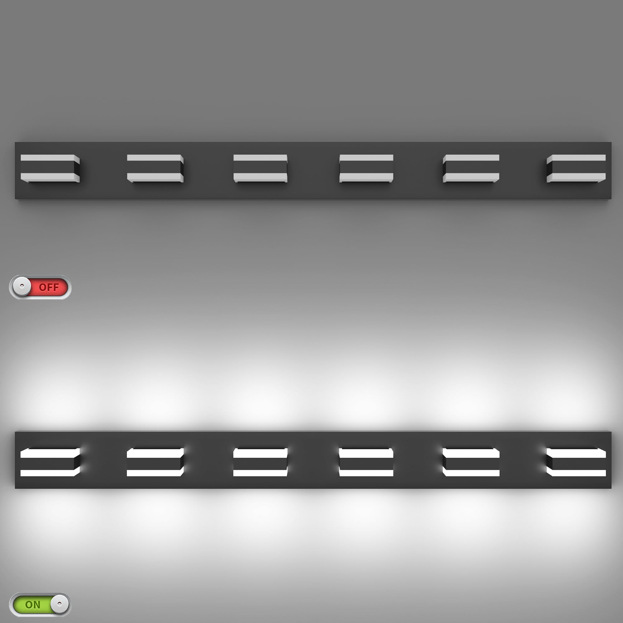 SOLFART 5-Light Adjustable Vanity Light, 45.3" Matt Black LED Bar, 5 Color Temperatures, Model S8568-6T-6000K-5CCT