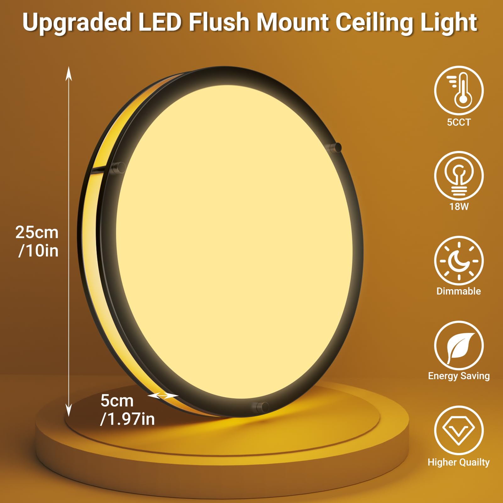 Libtit 10Inch Flush Mount Ceiling Lights  18W Dimmable Led Ceiling Light 3000K-6500K Adjustable  Black Lighting Fixture For Closet Kitchen Hallway Bathroom-2 Pack