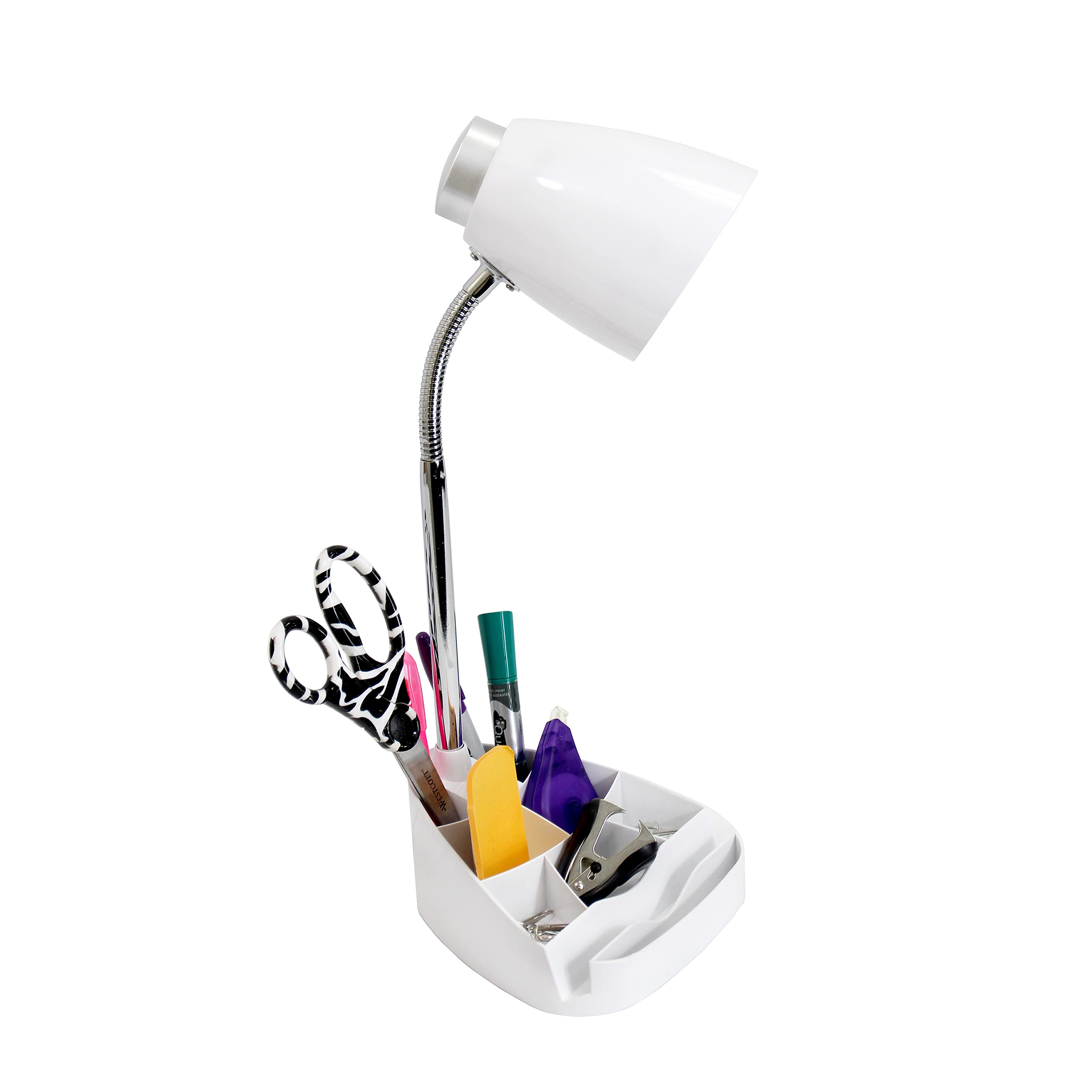 Simple Designs Gooseneck Desk Lamp With Ipad Holder, White, Abs Plastic, Model Ld1002-Wht, Pack Of 1