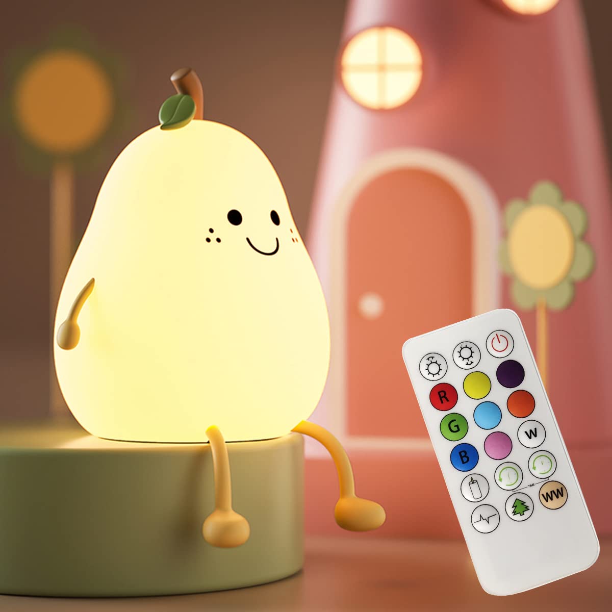 LEDHOLYT Night Light for Kids, Cute Silicone Nursery Pear Lamp for Baby and Toddler, Fruit NightLight with Remote, Squishy Night