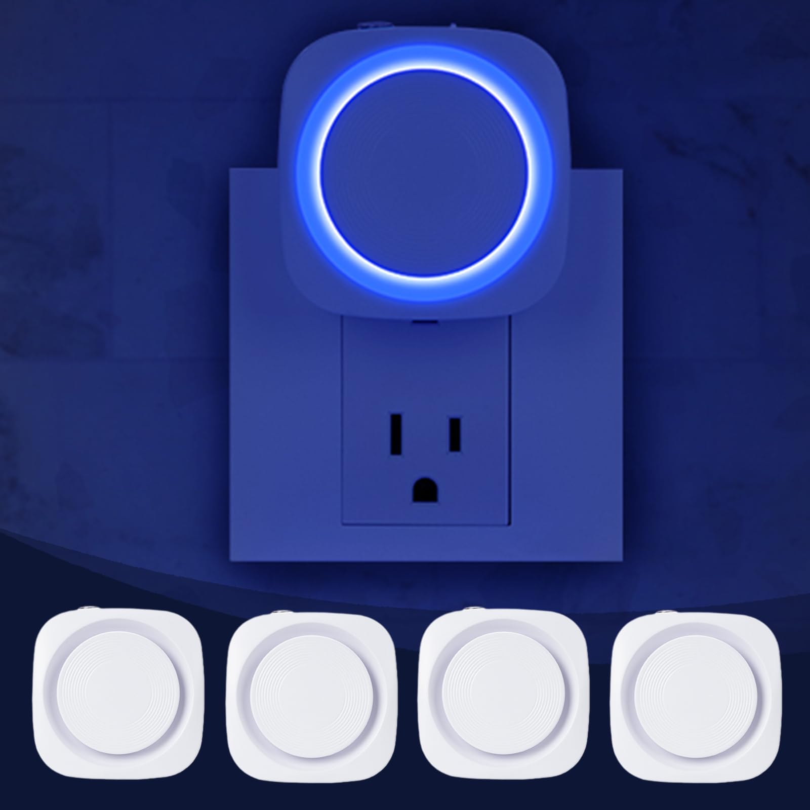 Fusunloh Blue Night Lights Plug in to Wall,4 Packs Dimmable Night Light with Auto Dusk to Dawn Sensor,Soft Glow Night Light for 