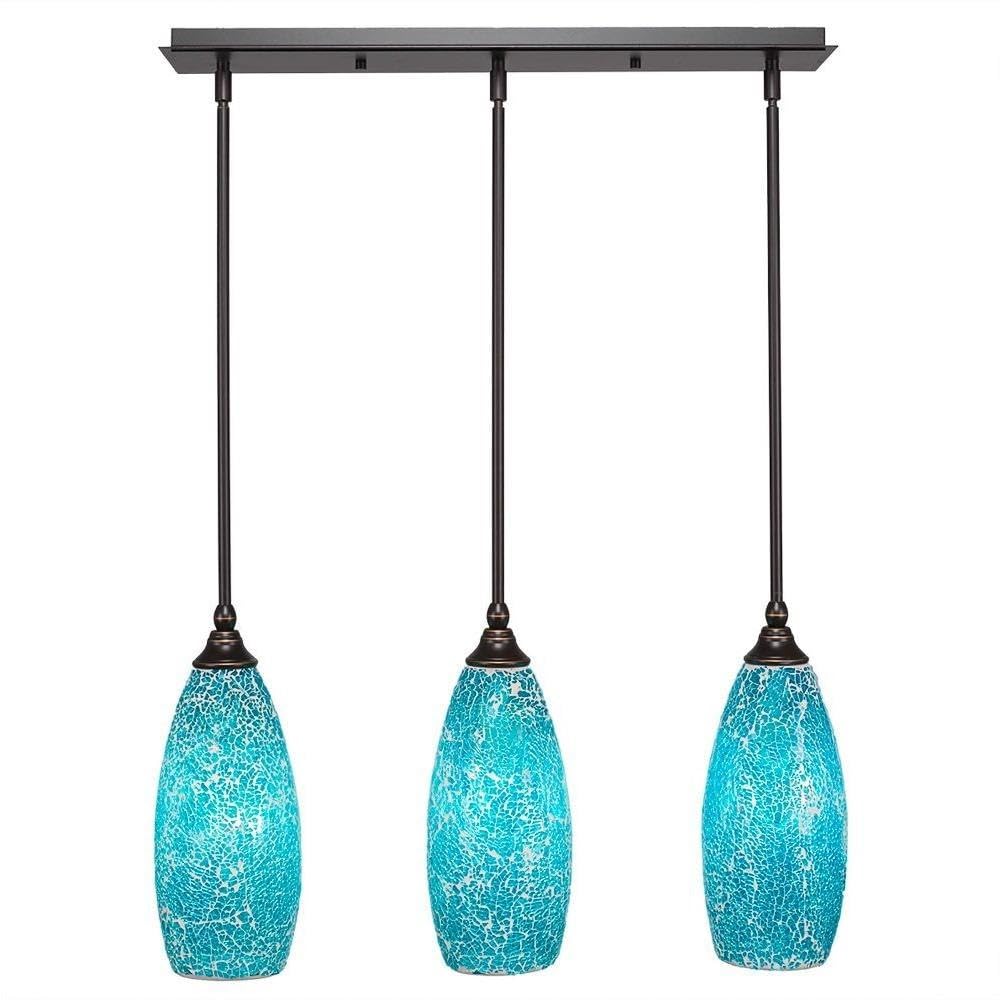 Toltec Lighting 25-Dg-5065 3 Light Multi-Light Mini Hang Straight Swivel Pendant With Turquoise Fusion Glass, 5.5&quot;, Dark Granite