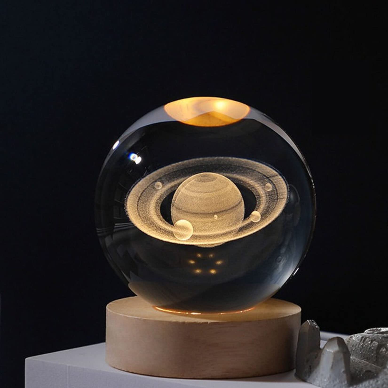 Liberal Brightdeer Saturn Crystal Ball 2.4 Inch (60Mm) Decorative Quartz Glass Sphere With Wooden Base, Elegant Paperweight For Home Decor, Unique Gifts For Men, Friends, And Girls