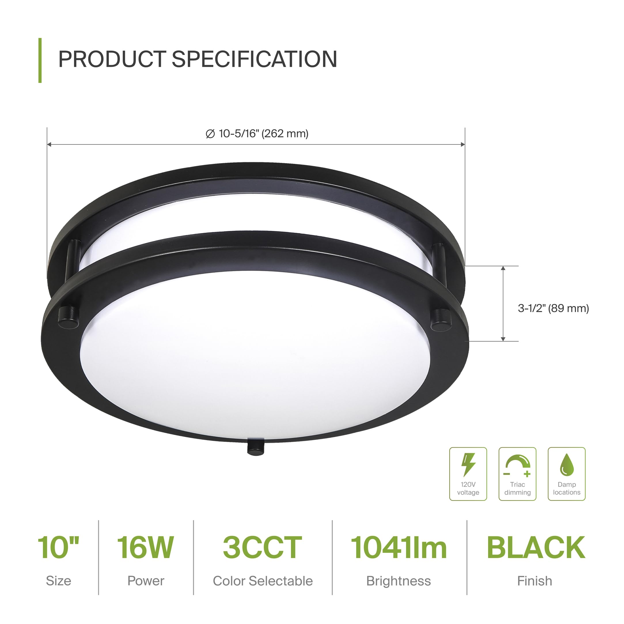 Asd Led 10 Inch Round Flush Mount Light Fixture | 16W 1050Lm 3000K-5000K 120V | 3Cct, Dimmable, Energy Star, Etl Listed | Close