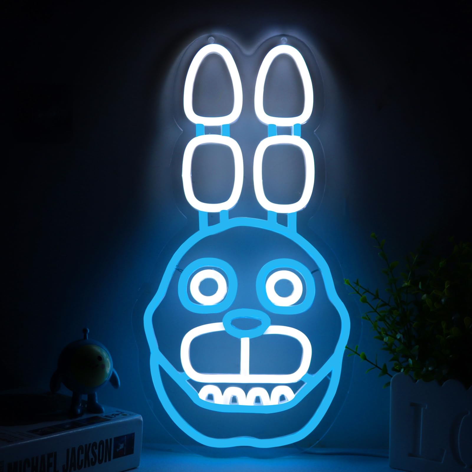 AHlove Five Nights at Freddys Bonnie Neon Sign LED Wall Decor 16.1inx8.7in for Bedroom Birthday Christmas Gifts