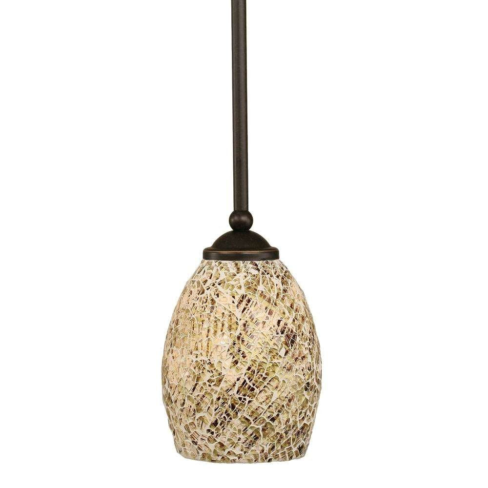 Toltec Lighting 560-DG-5054 Zilo 1 Light Mini Pendant with 5 Inch Natural Fusion Glass, Dark Granite Finish