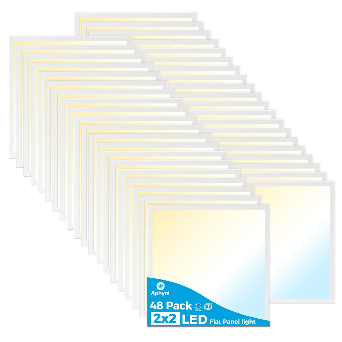 Aphyni 48Pack 2X2 Led Flat Panel Light- 40W 4400Lm Drop Ceiling Lights - 3K | 4K | 5K Selectable & Smooth Dimmable - Back-Lit Tr