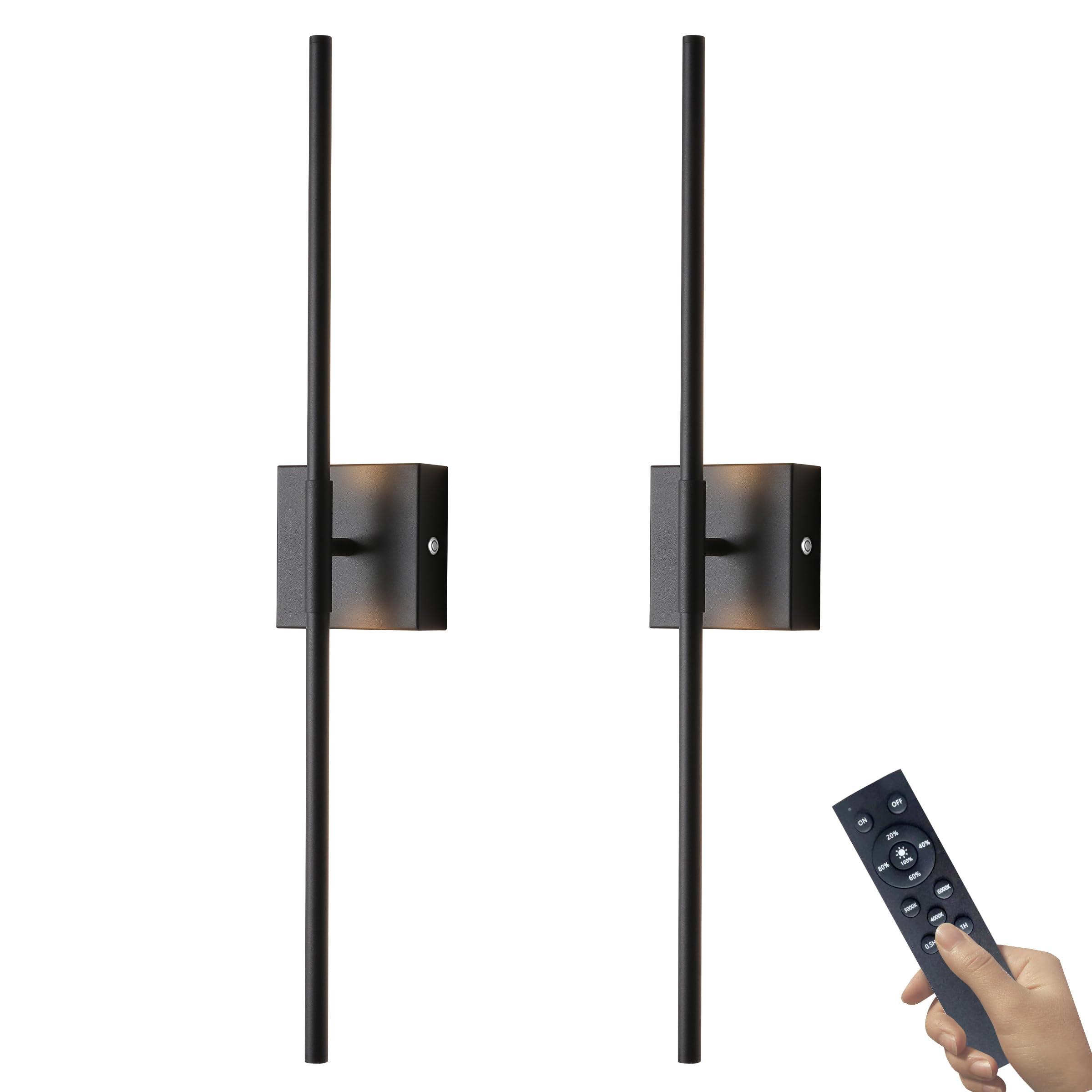 15800 mAh Battery Operated Wall Sconces with Remote Control Dimmable Wall Sconces Set of Two 3000K LED Matt Black Wireless Wall