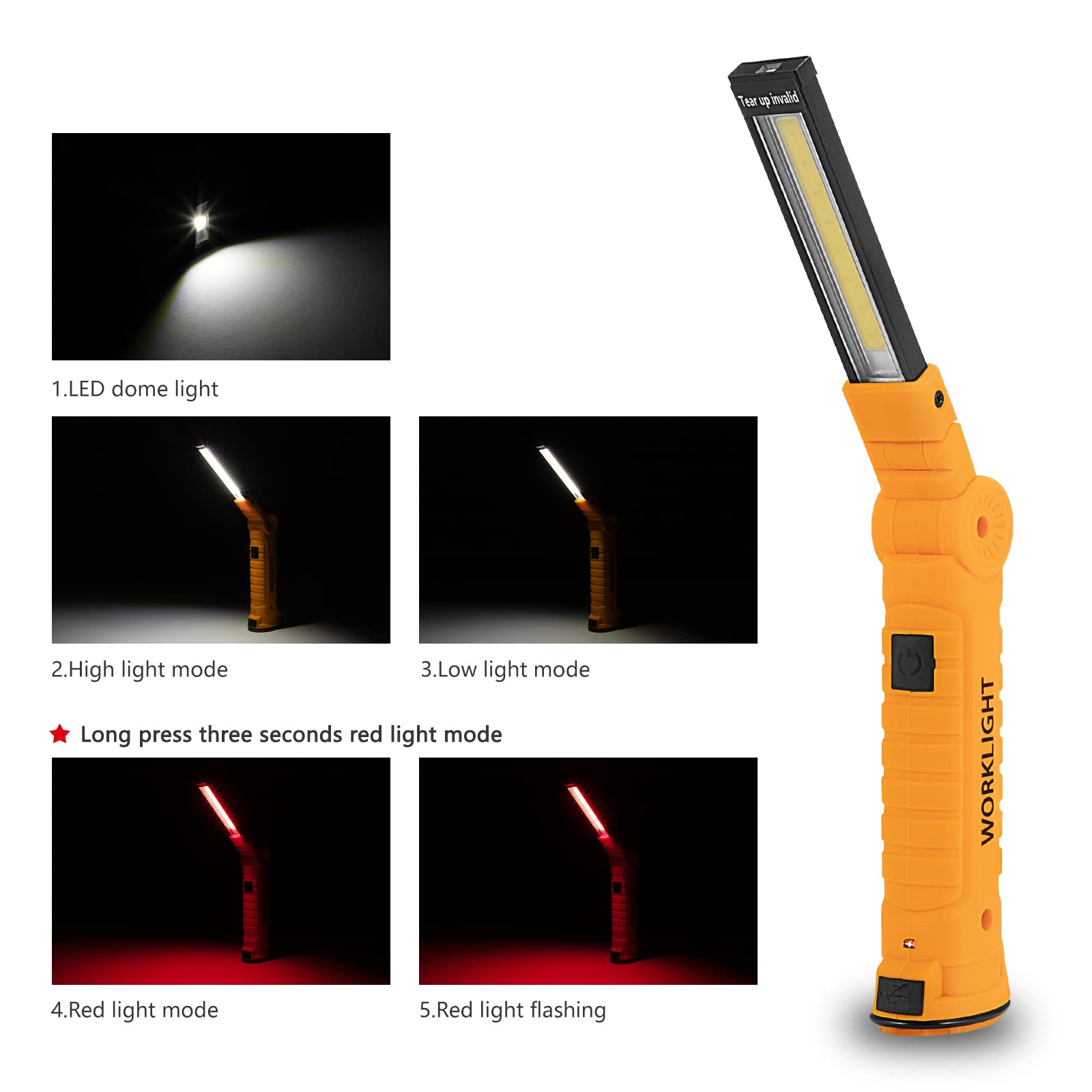 Lmaytech Led Work Light, Cob Rechargeable Work Lights With Magnetic Base 360° Rotate And 5 Light Modes Flashlight For Car Repair And Emergency Use, Christmas Stocking Stuffers Gifts For Men (4 Pack)