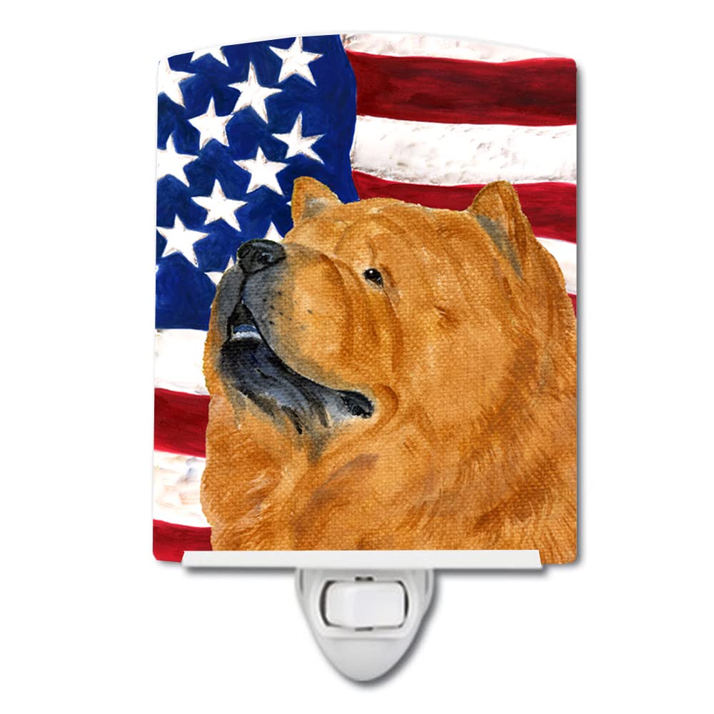 Carolines Treasures Ceramic Night Light, USA American Flag, Chow Chow Design, 6x4x3in, Multicolor, Model SS4029CNL