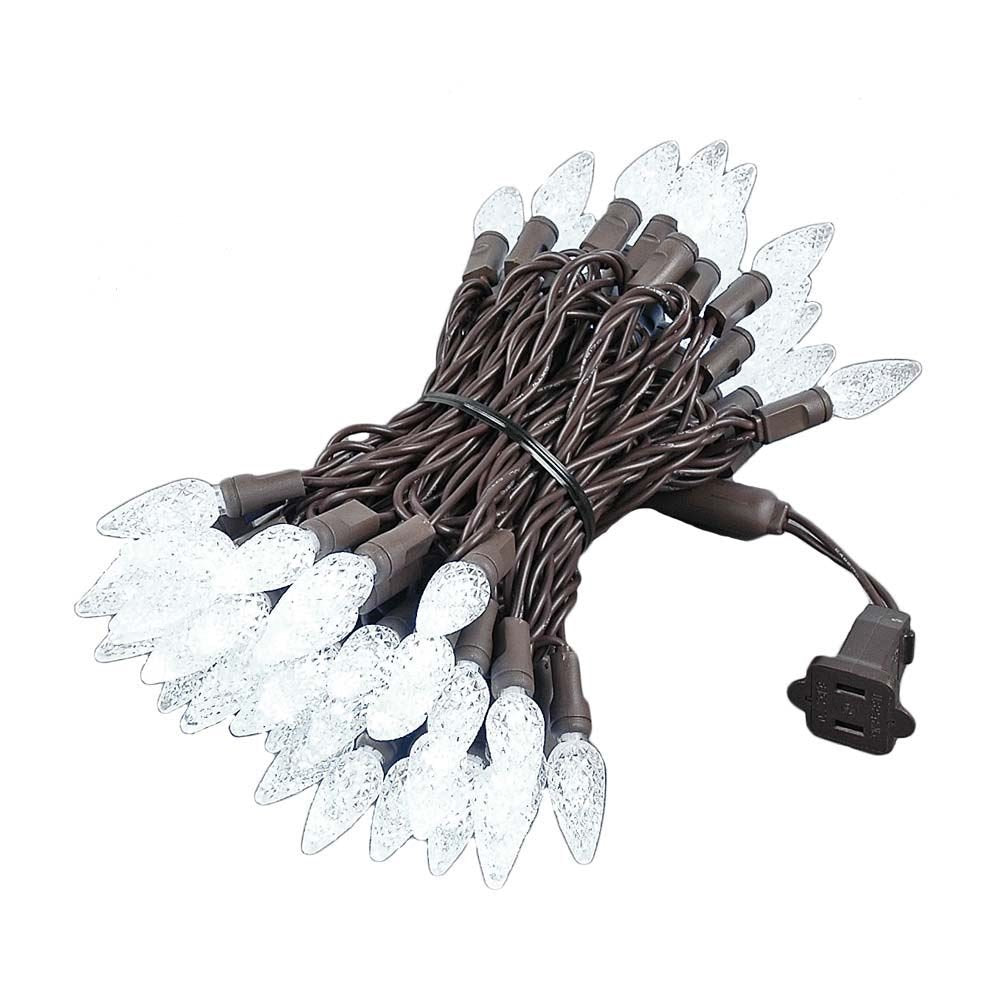 Novelty Lights 24FT C6 LED Christmas String Lights, 70 LEDs, Pure White, Brown Wire, Model MRD-35B-2, Outdoor Use