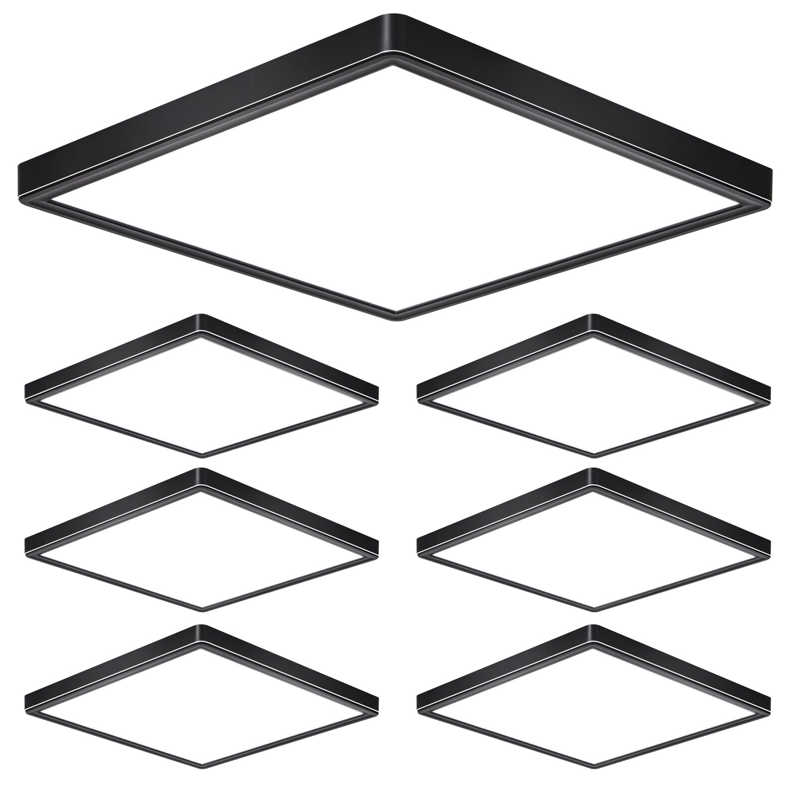 Rezant 12 Inch 24W Led Flush Mount Ceiling Light Fixtures, 3000K/4000K/6000K Adjustable Led Ceiling Light, 2800Lm Bright Flat Square Ceiling Light Fixture For Bedroom, Kitchen, Hallway (Black-6 Pack)
