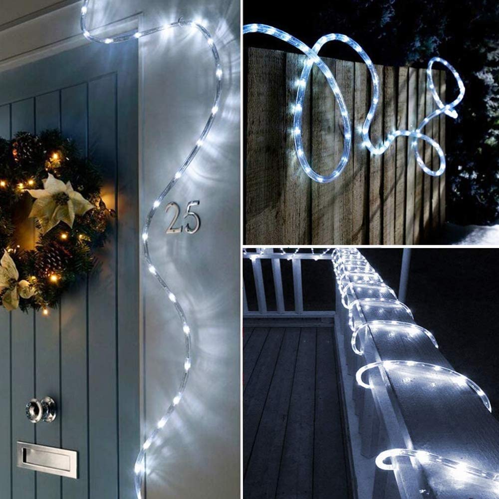 Honche Solar Rope Light 33FT LED Copper Fairy String Lights IP65 Weatherproof Cool White for Outdoor Garden Party Decor