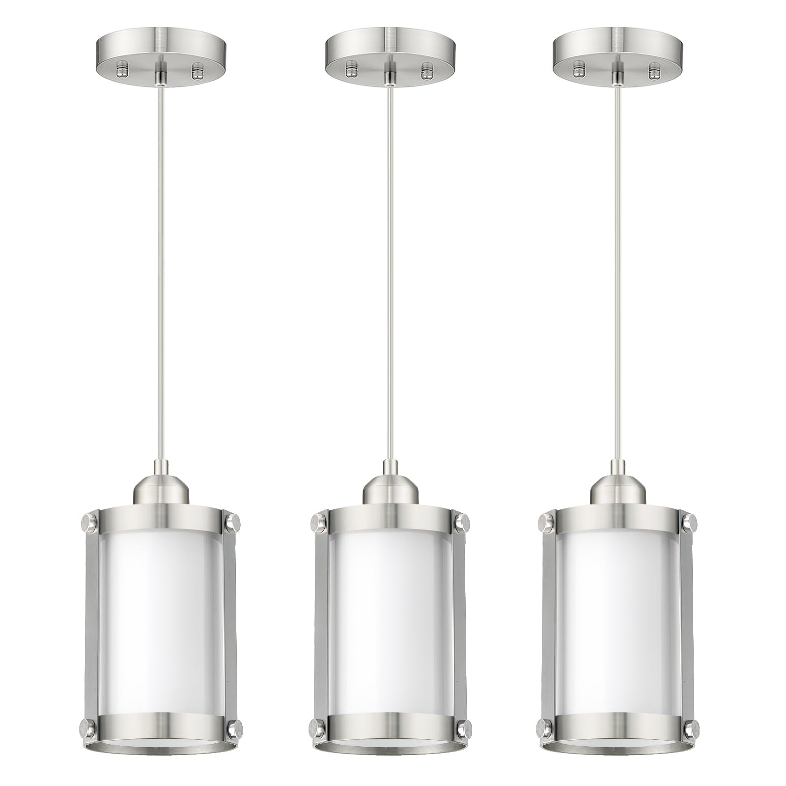 Osimir Brushed Nickel Pendant Lights Kitchen Island 3 Pack, Modern Kitchen Pendant Lighting Over Island with Milk Glass, Farmhou
