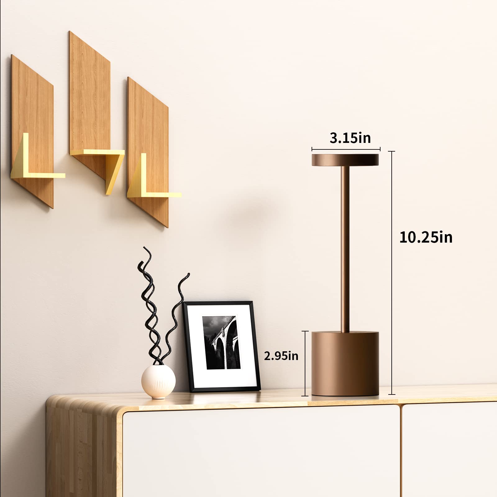 SAKRINGT Rechargeable Table Lamp, LED Cordless, 5000mAh Battery, 3 Color Dimming, Brown, Model S801-B