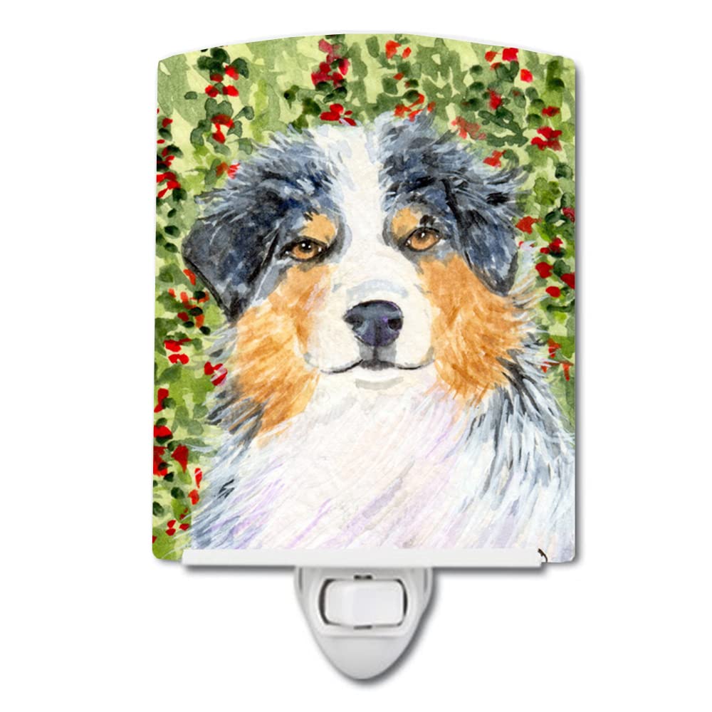 Caroline'S Treasures Ss8848Cnl Australian Shepherd Ceramic Night Light Compact, Ul-Certified, Ideal For Bedroom, Bathroom, Nursery, Hallway, Kitchen, 6X4X3, Multicolor
