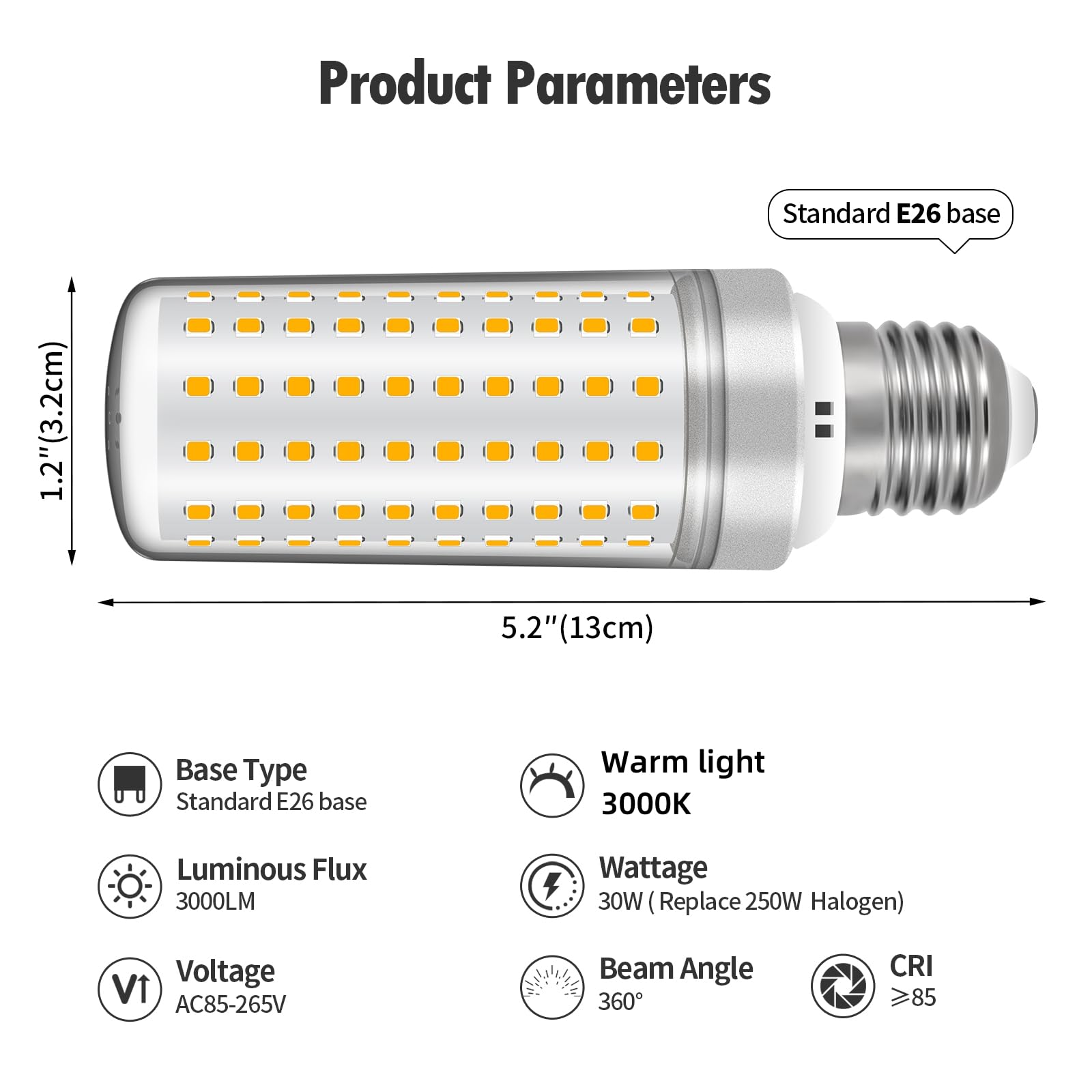 E26 Led Bulbs, 30W Led Light Bulbs Equivalent 250W, 3000K Sunset Color Warm Light, Not Dimmable,Ac 85-265V, E26 Light Bulbs (4 P