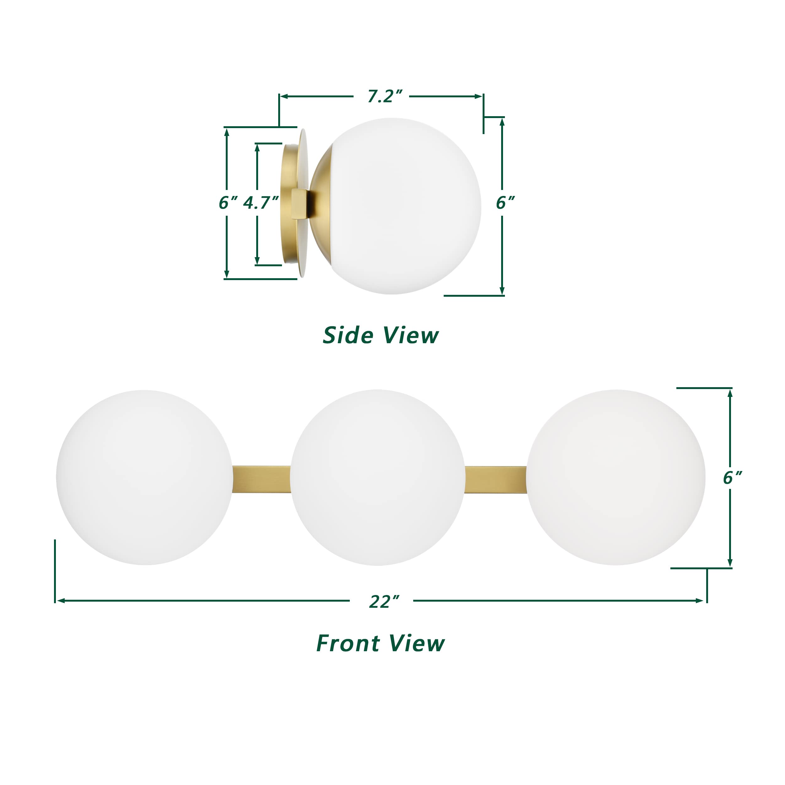 Bathroom Vanity Light Fixtures, Modern 3 Lights Globe Wall Sconce Lighting Aged Brass, Porch Wall Mount Light Fixture For Bathro