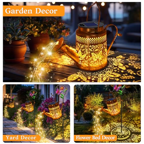 Solar Watering Can Lights, Butterfly Hanging Lantern Solar Lights Outdoor, Waterproof Garden Decor Outside Patio Yard Pathway Ba