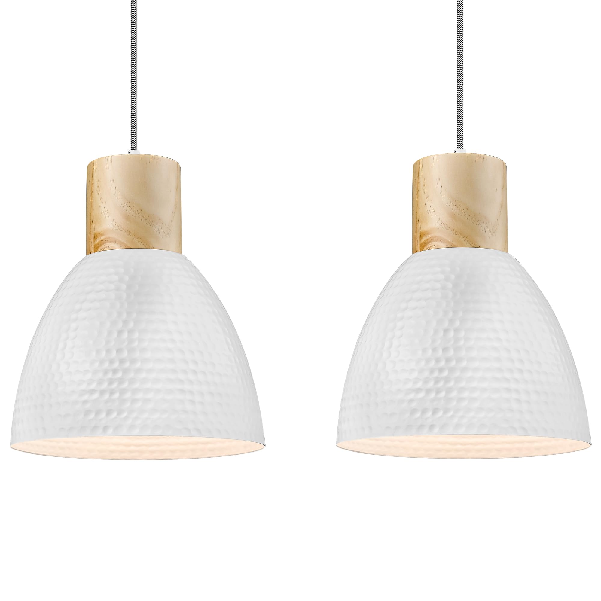 ELYONA 2 Pack Hammered Pendant Light Fixtures, 10.2    Metal & Rubber Wood Island Hanging Lamp, Adjustable Height, Modern Pendan